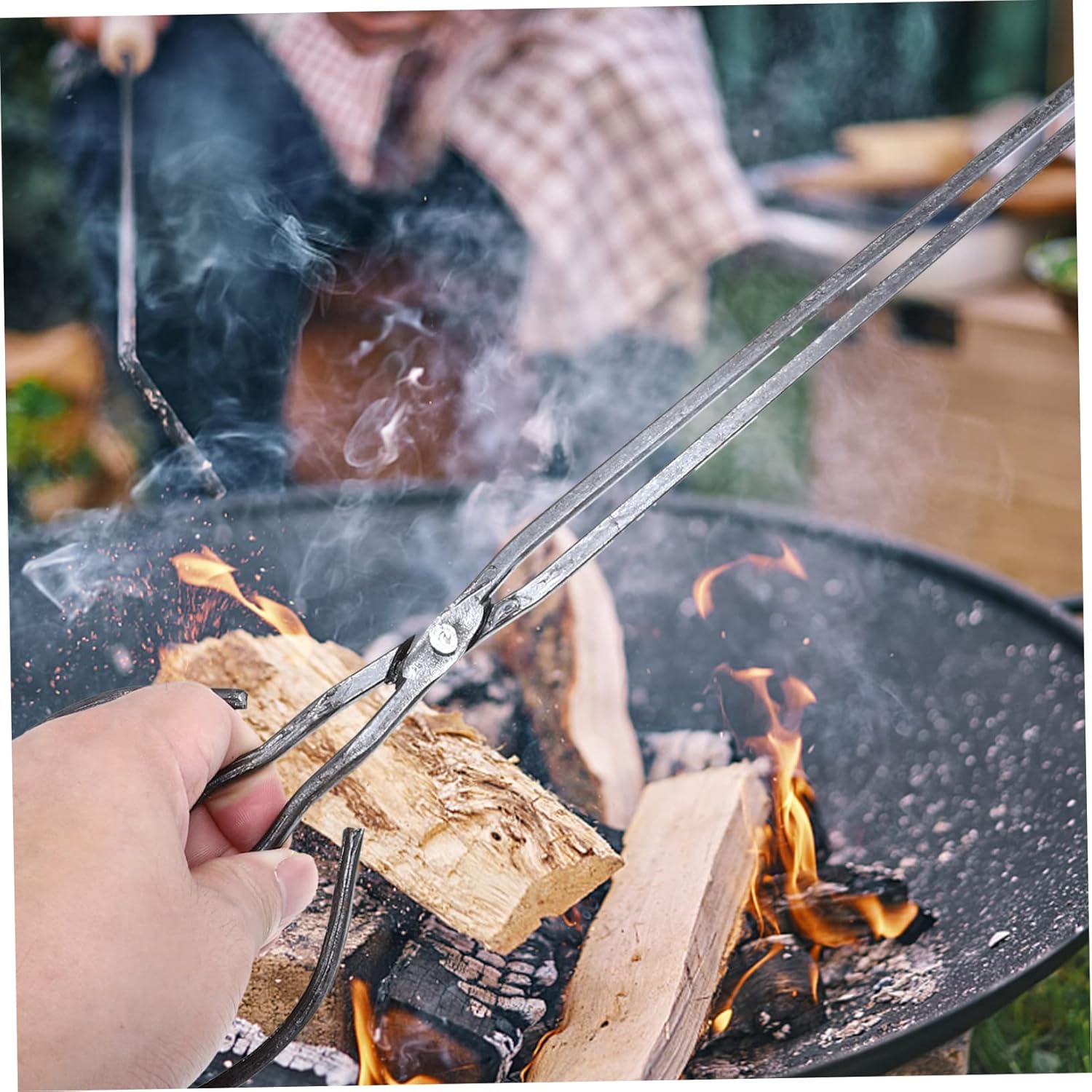 Extended Charcoal Clamp 36 Heavy-Duty Metal BBQ Tong Sturdy Grip for Outdoor Grilling and Fireplace Use