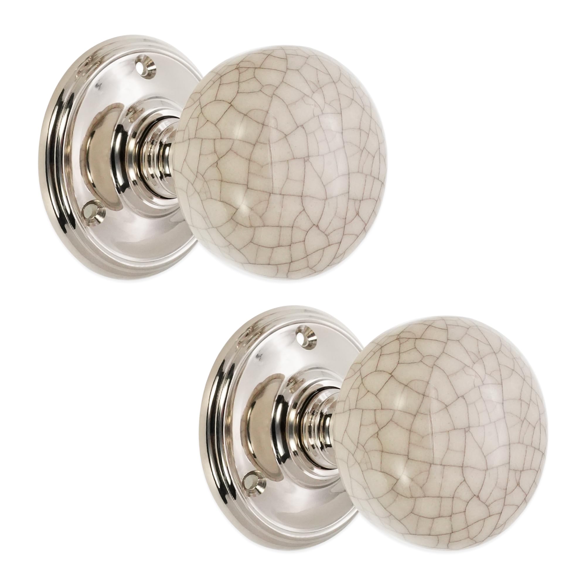 Infinity Decor Porcelain Ivory Crackle Ceramic Mortice Door Knobs 65mm - for Interior Doors Bronze or Nickel (Polished Nickel)