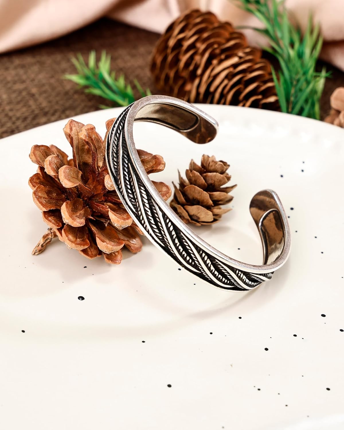 Vintage 925 Sterling Silver Bracelet, Exquisite Leaf Engraved Adjustable Bracelet, Vintage Jewelry Silver Bangle for Women - Image 3