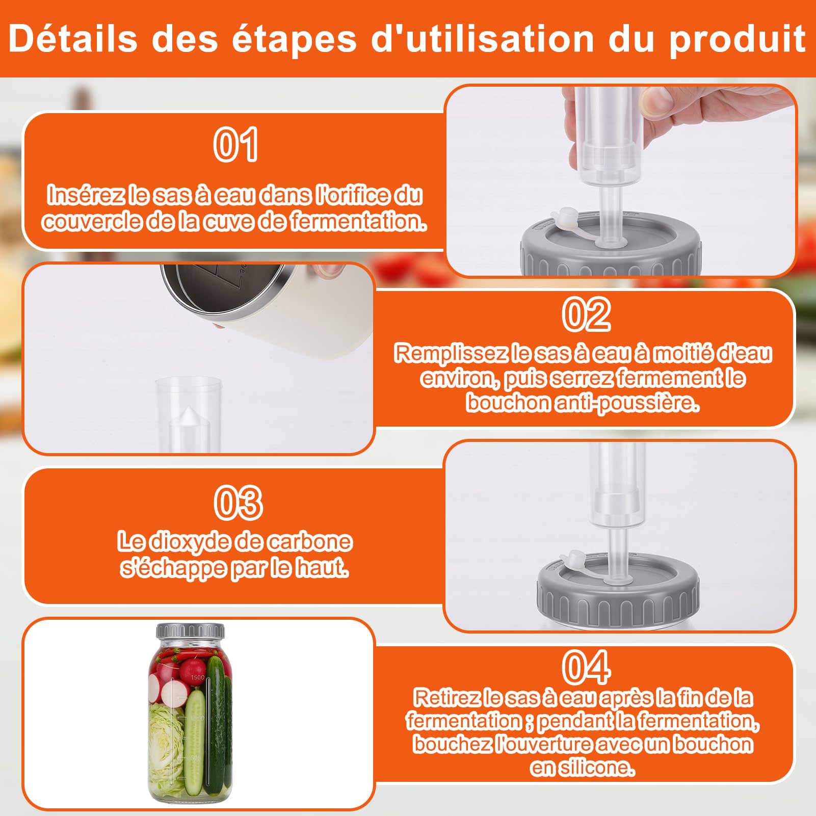 2 Pièces Bocaux de Fermentation de 1L, Bocal Fermentation en Verre avec Couvercle en Silicon pour Choucroute, Kimchi, Kombucha, Cornichons et Plus