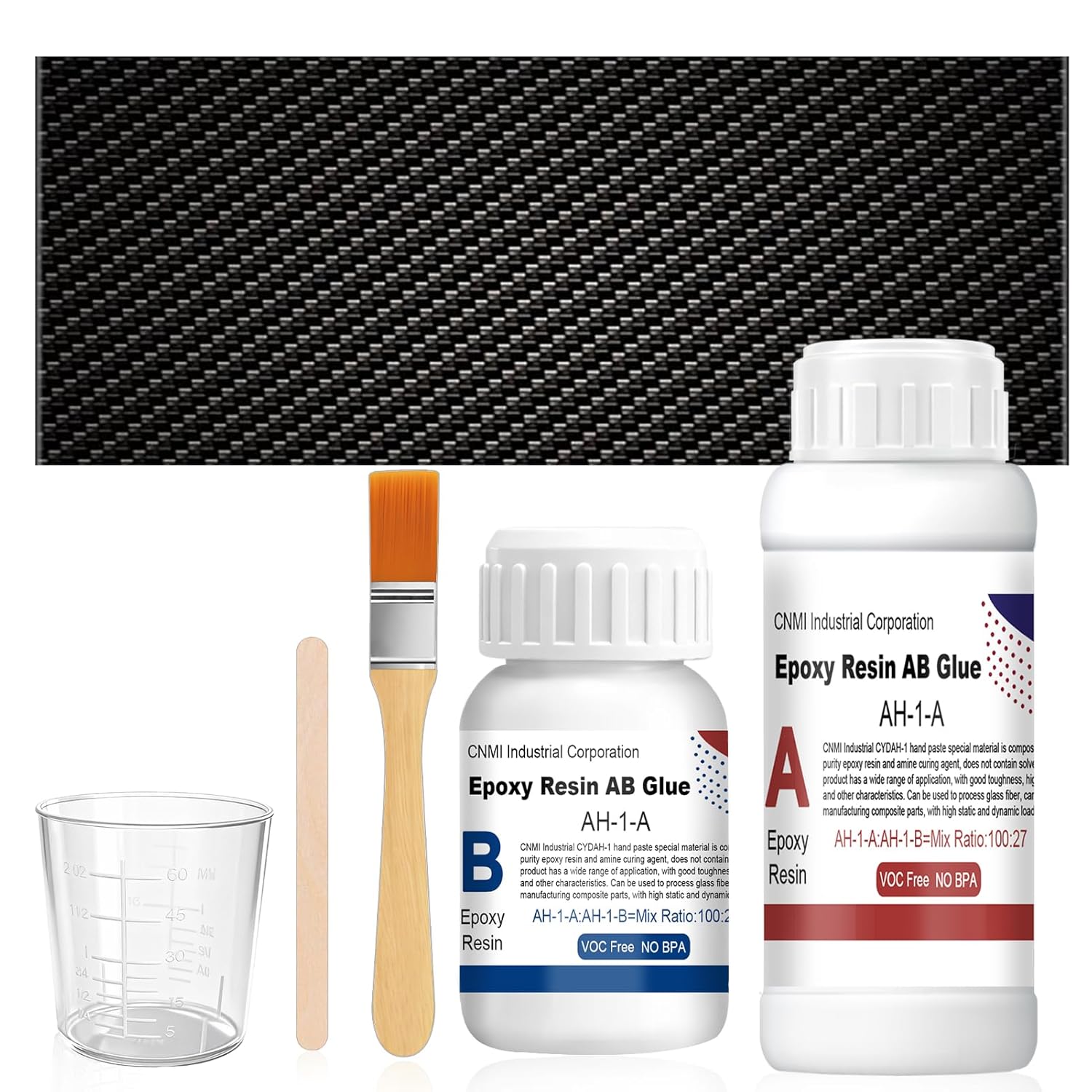 Carbon Fiber Repair Kit, Carbon Fiber Kit, 8" Twill Carbon Fiber Cloth, 100g Epoxy Resin and 27g Epoxy Hardener, Measuring Cups, Mixing Sticks and Brush for DIY Repairs on Cars, Furniture, Bikes, Boat