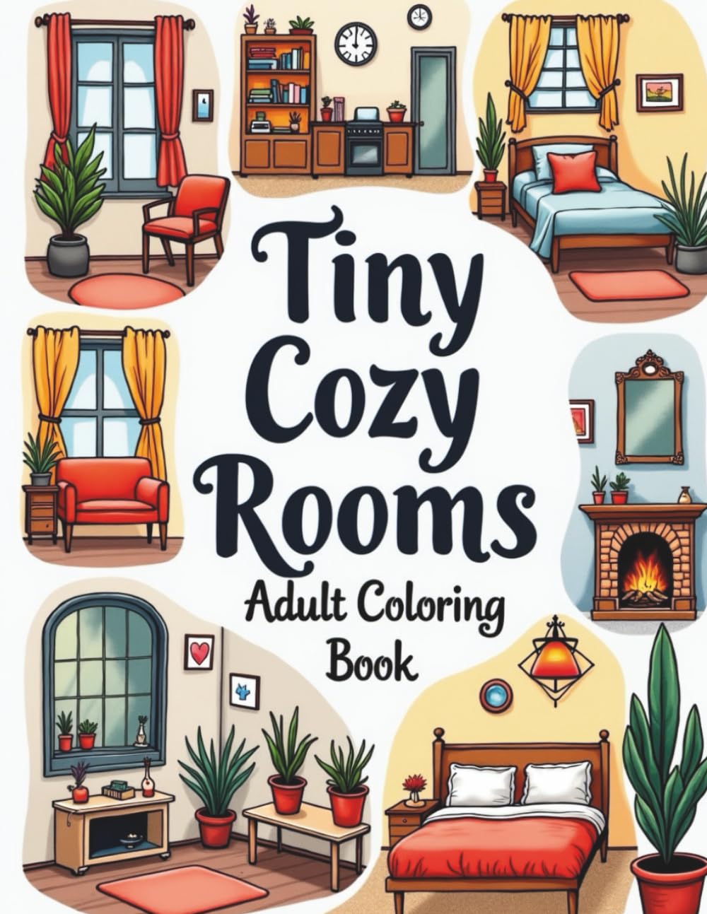 Tiny Cozy Rooms Adult Coloring Book: Relaxing Miniature Interiors to Color for Stress Relief, and Creative Calm