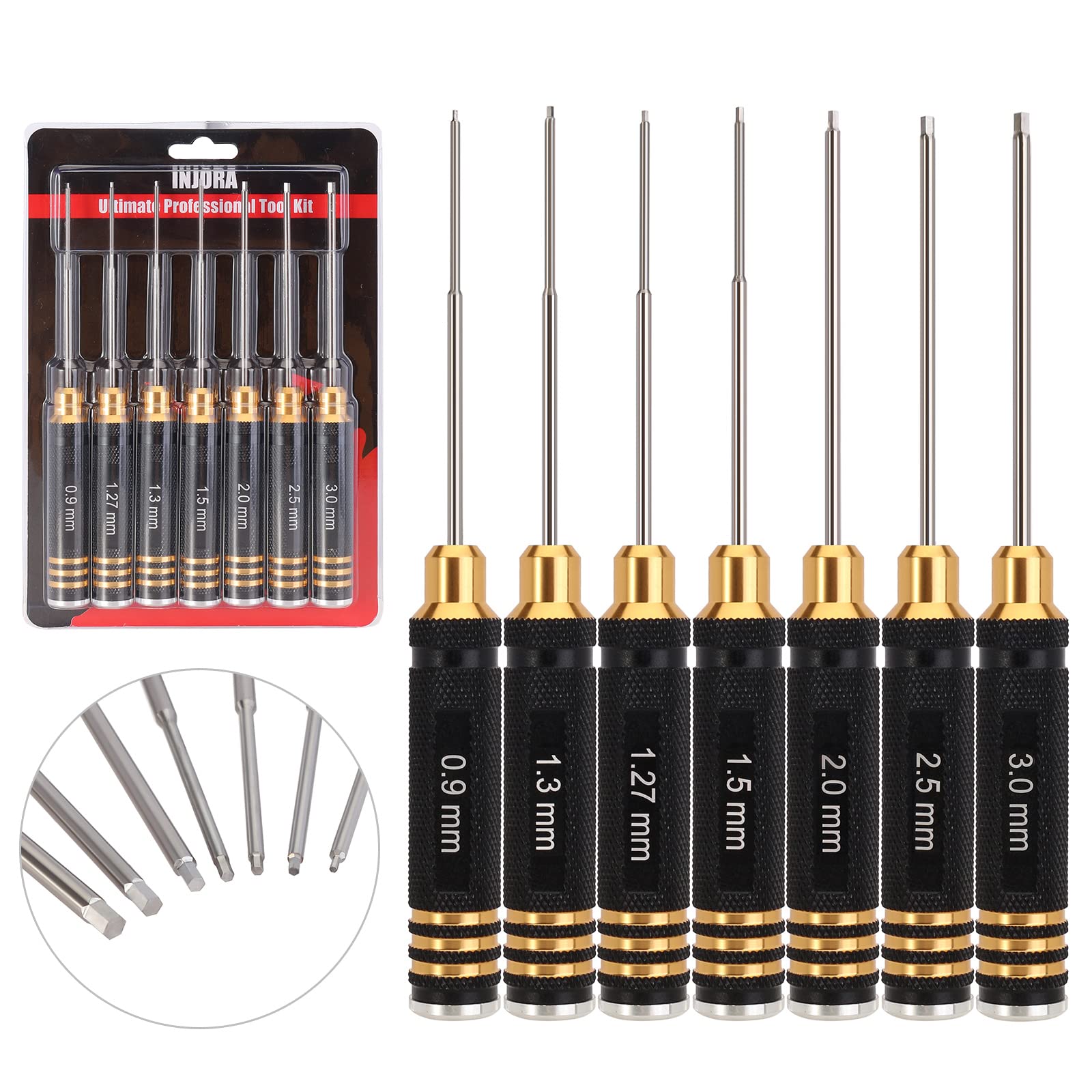 INJORA 7-teiliges RC Sechskant-Schraubendreher-Set, RC Reparatur-Werkzeug-Set, Inbusschlüssel-Sets, 0.9, 1.27, 1.3, 1.5, 2.0, 2.5, 3.0 mm Sechskantkopf-Schraubendreher-Sets, Boote, Hubschrauber