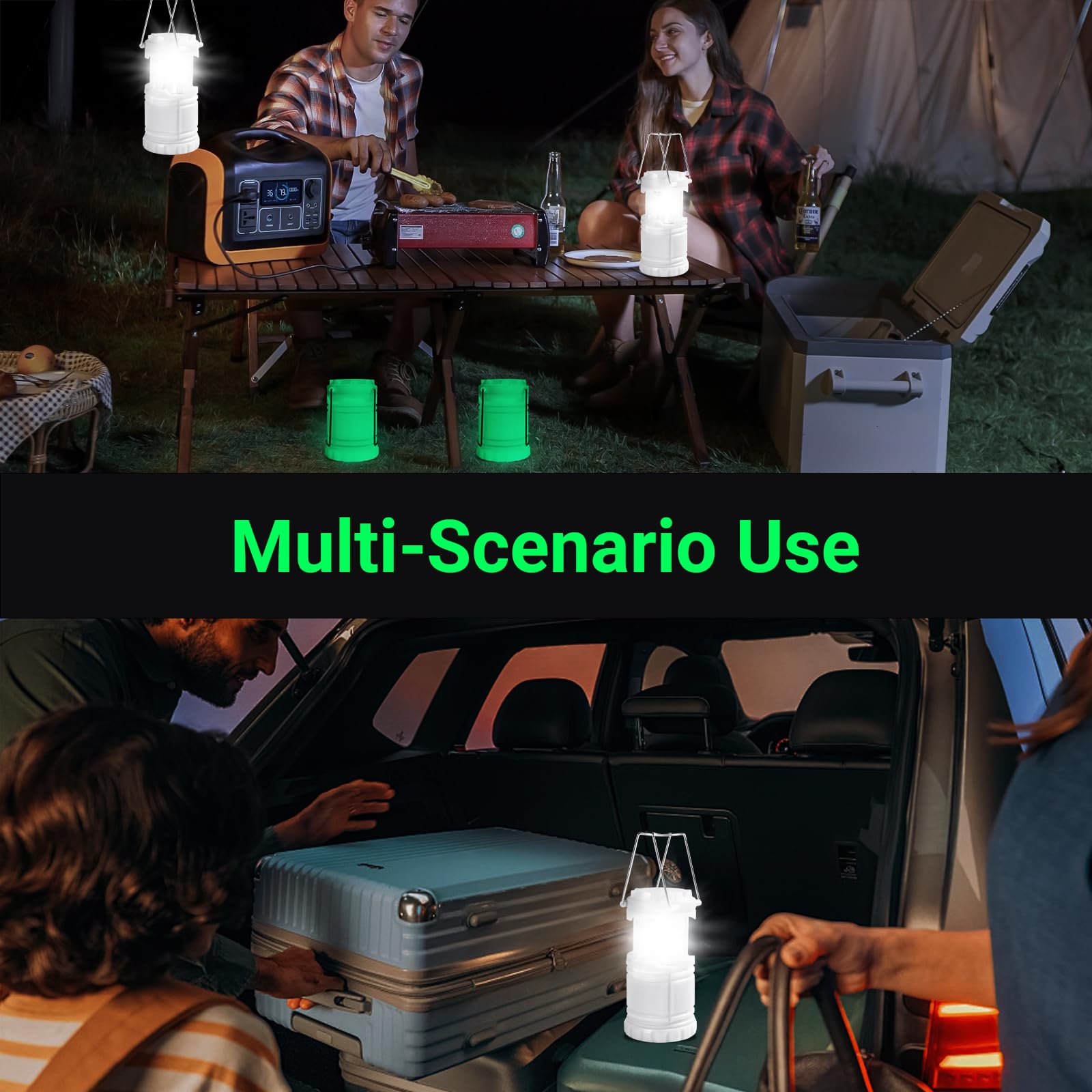 MalloMe 4-Pack Mini COB LED Camping Lanterns – 200 Lumen, Collapsible, 360° Light, AA Battery Powered (Batteries Not Included)