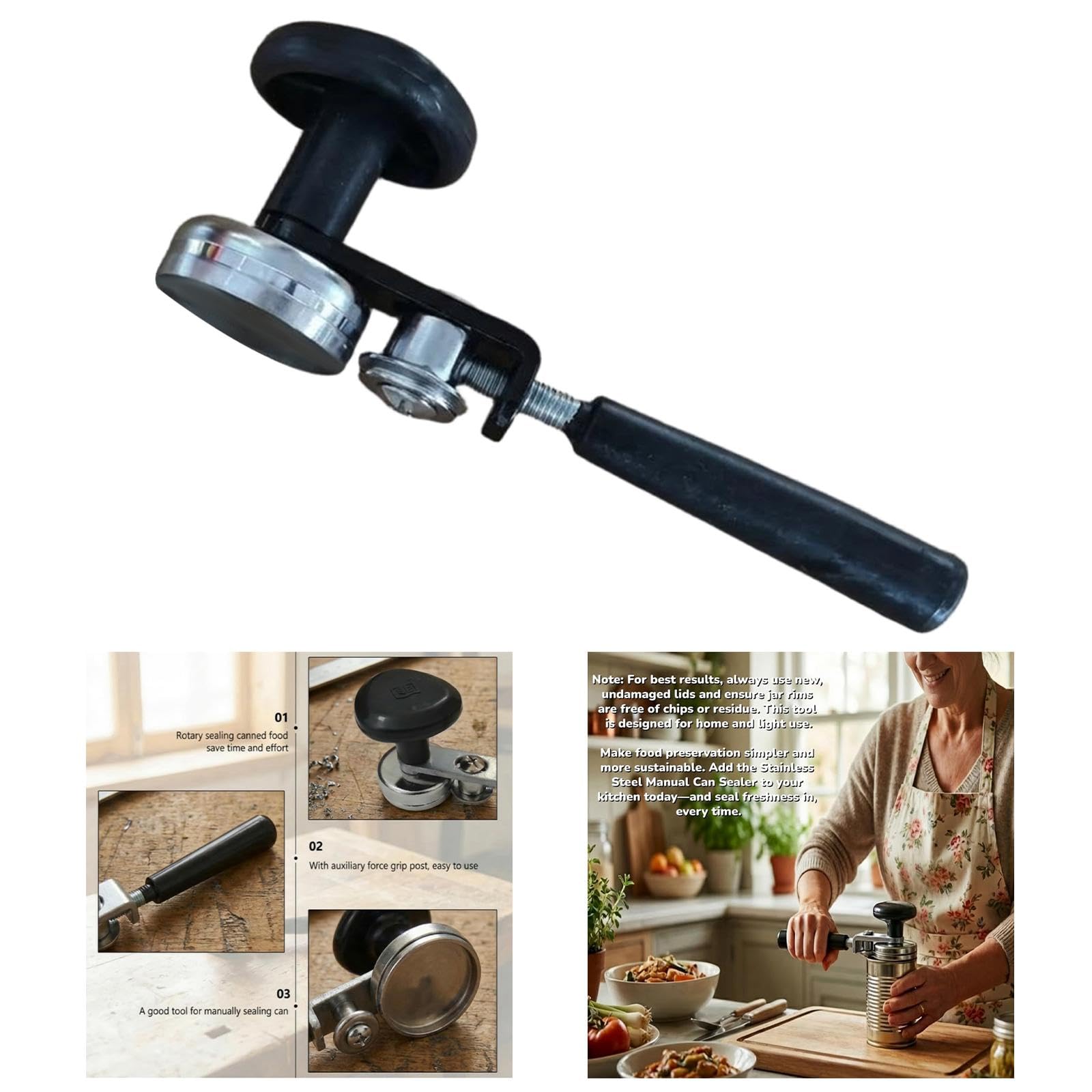 Scelleuse manuelle en acier inoxydable de qualité supérieure pour couvercles de 55 mm - Outil portatif pour sceller les bocaux
