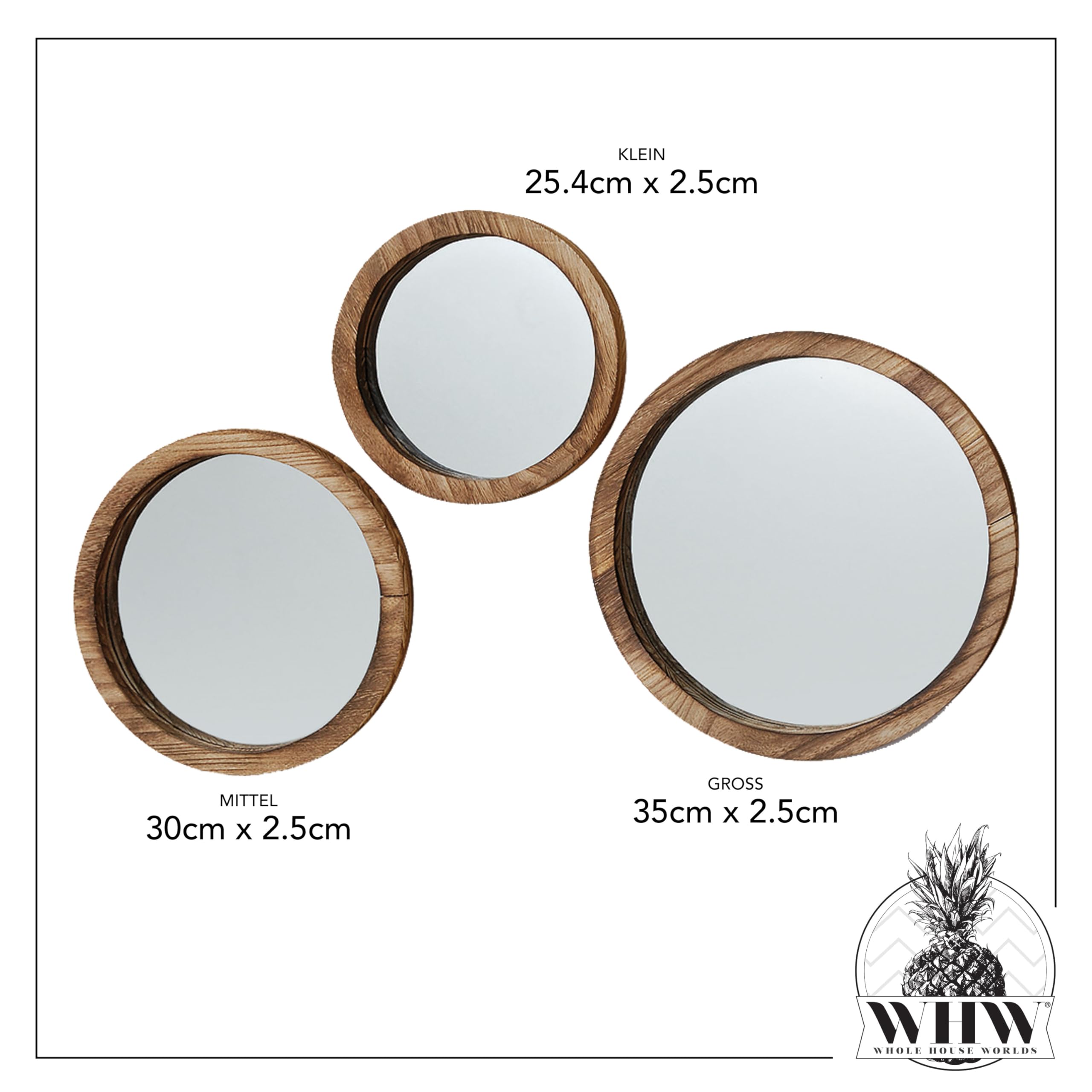Nagina International The Rustic Boho Chic Porthole Mirror Trio, Set of 3-10, 12 and 13 ¾-Inches Diameter, Glass and Sustainable Wood, By Whole House Worlds