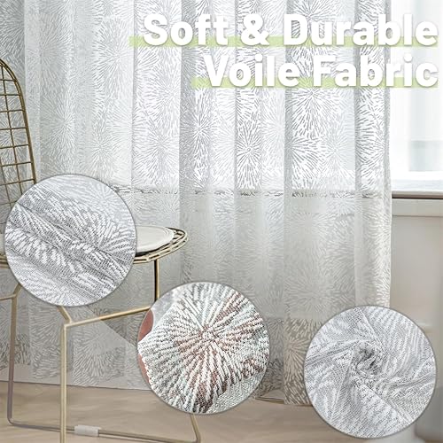 Miniatura 4 de Cortinas cortas transparentes de 45 pulgadas de largo, con diseño de fuegos artificiales, hermosos paneles de gasa de encaje para ventana pequeña