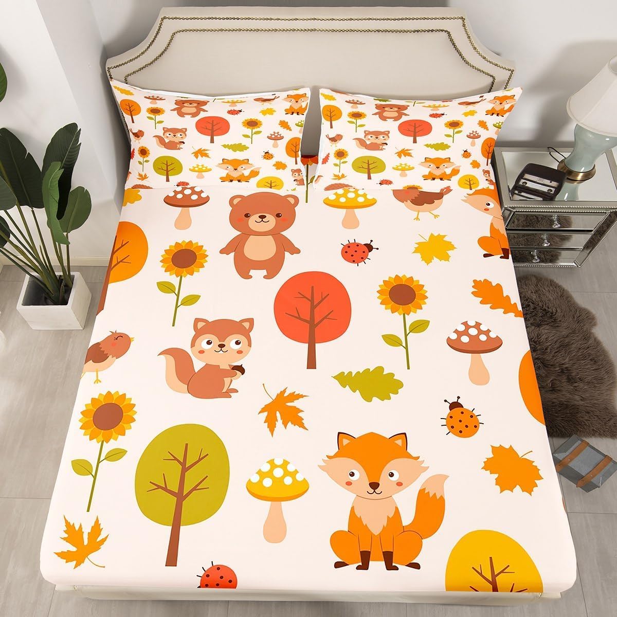 Drap Housse 90x200 Cm Renard, 3D Renard Drap-Housse 90x200 Cm - Pour Lit De 90 X 200 à 30 Cm - Hauteur Du Matelas, Drap Housse Enfant Avec 1 Taie