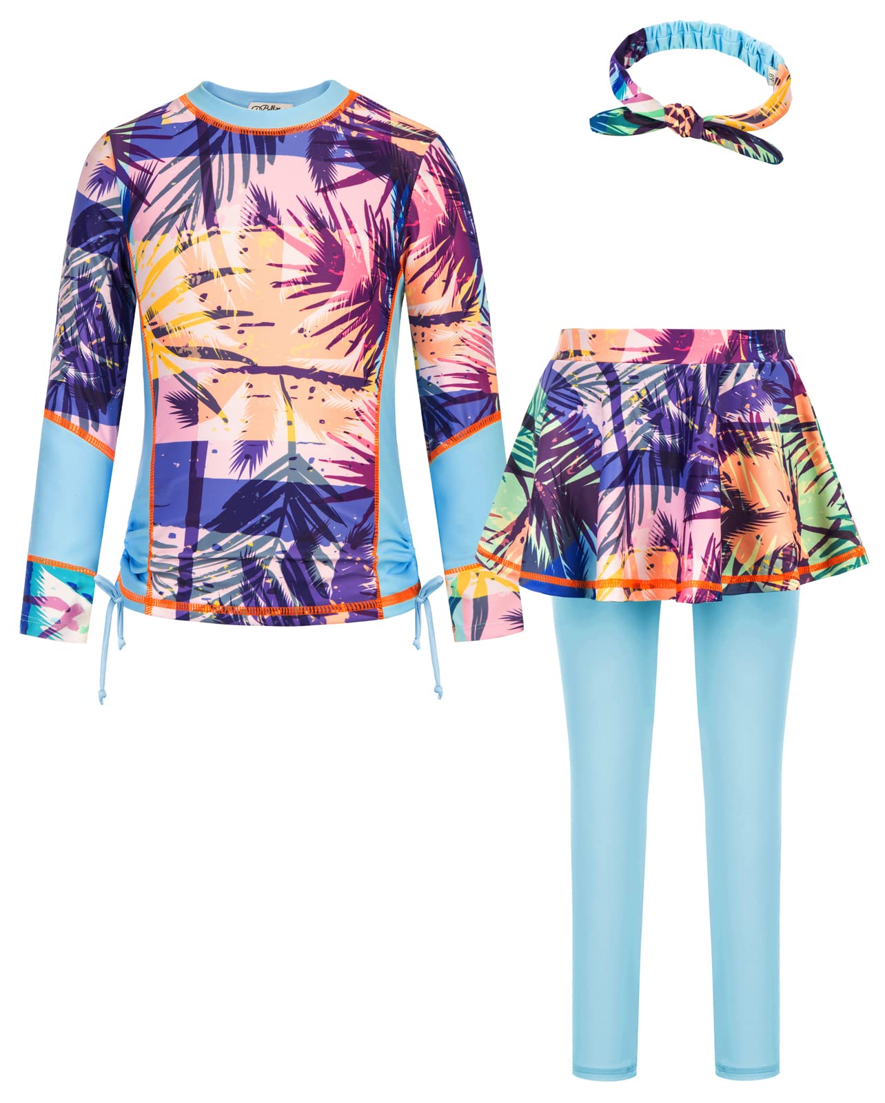 Danna Belle Girl Long Sleeve Swimsuit Rash Guard Set 3 Piece Swimwear Suit 5-12Y