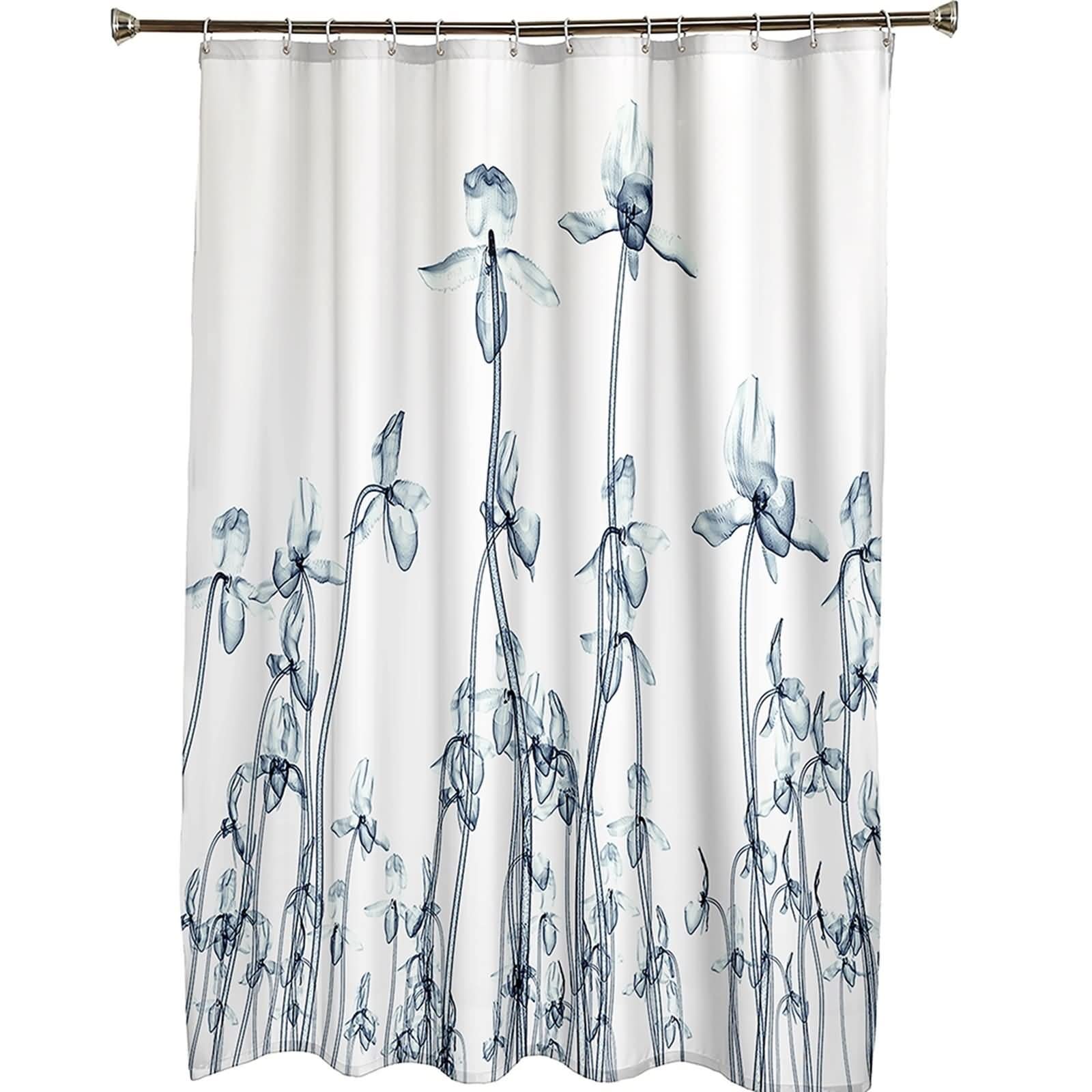 Duschvorhang 180X200 Antischimmel, Duschvorhang Polyester Grau Blumenmuster mit Pflanzenmotiv Stilvoller Duschvorhang