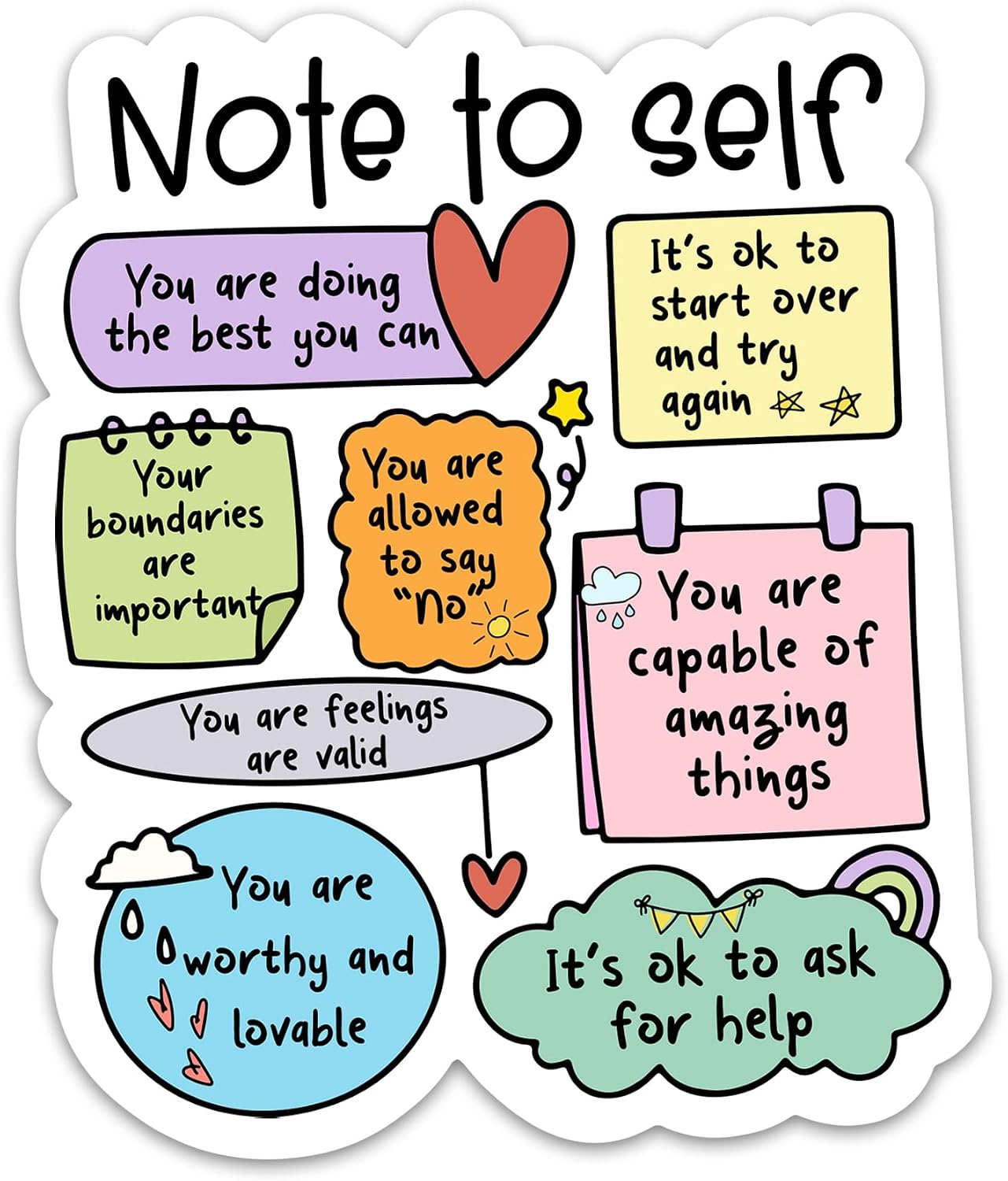 3PCs Note to Self Sticker Positive Mental Health Teacher Sticker Motivational Self Care Reminder Waterproof Vinyl Stickers for Laptop Water Bottle Journal Decals Gifts for Adults Kids 3x2.5 Inches image 2