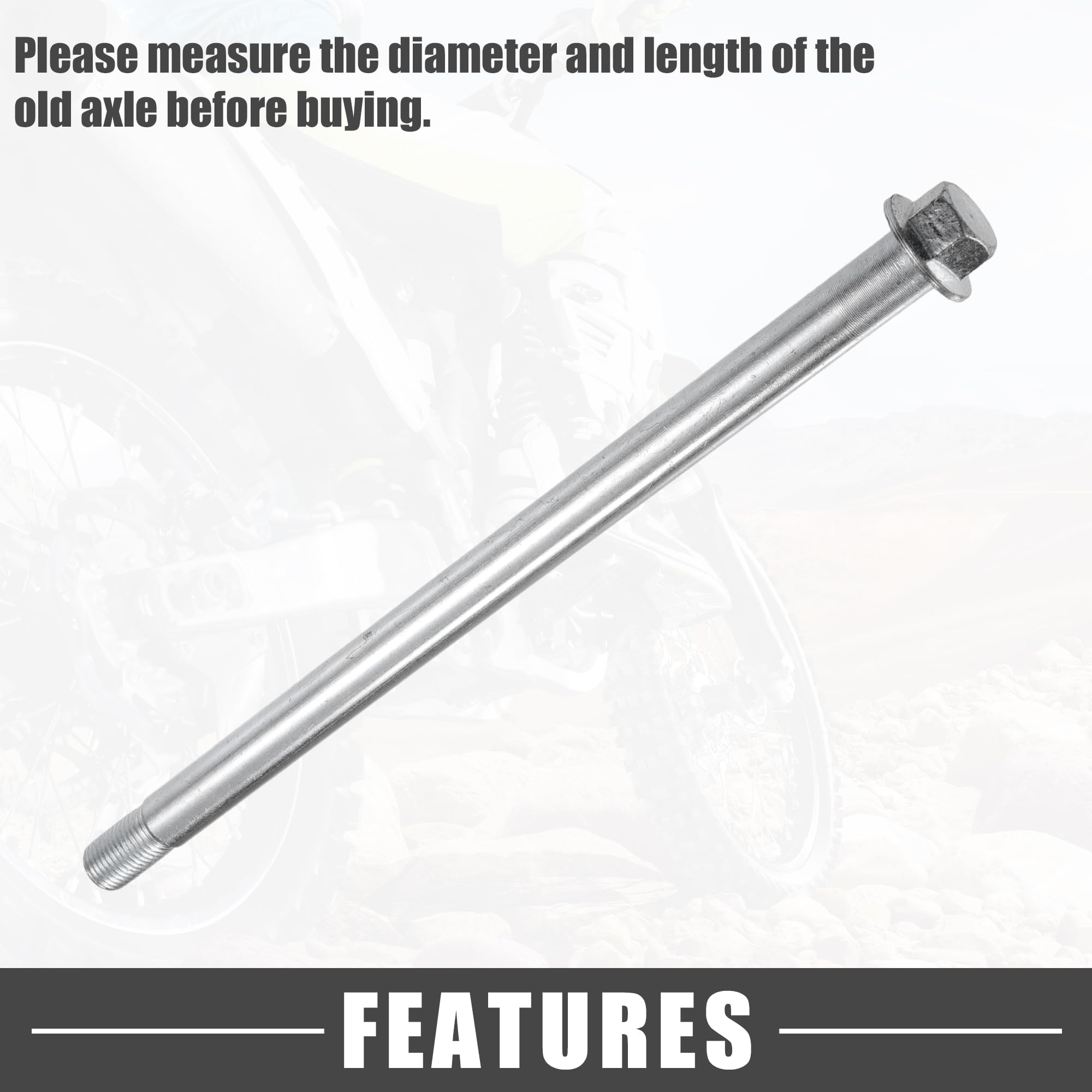 A ABSOPRO Asse anteriore posteriore con boccola e bullone a vite M14 258mm per moto da cross, scooter, ATV, asse ruota in lega d'acciaio tonalità argento