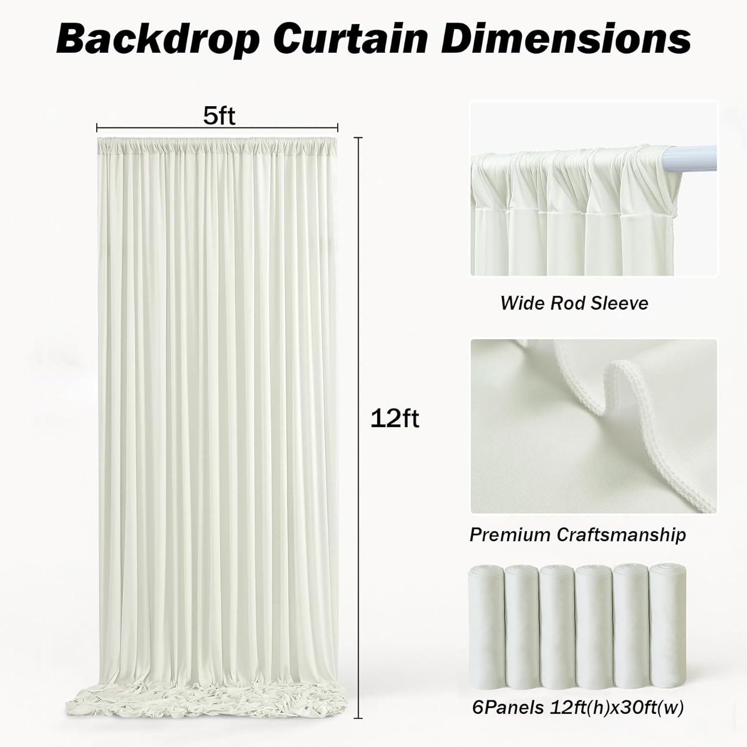30ft×12ft Ivory Backdrop Curtain for Wedding Parties, 6 Panels Wrinkle Free Polyester Photo Backdrop Drapes Back Drop Cloth for Birthday Photography Background
