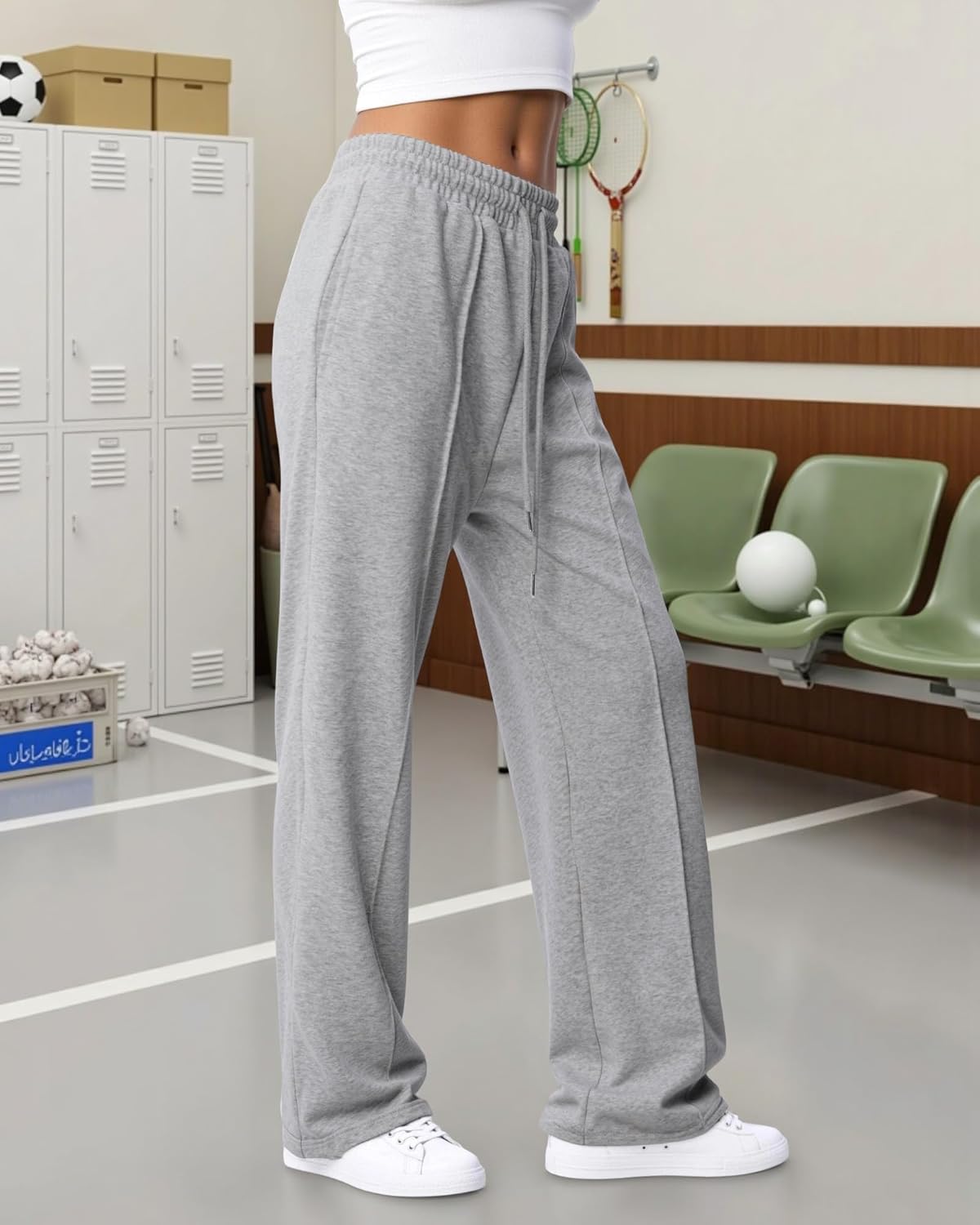 Womens Wide Leg Sweatpants High Waisted Drawstring Sweatpant Baggy Pants with Pockets Athletic Joggers - Image 3