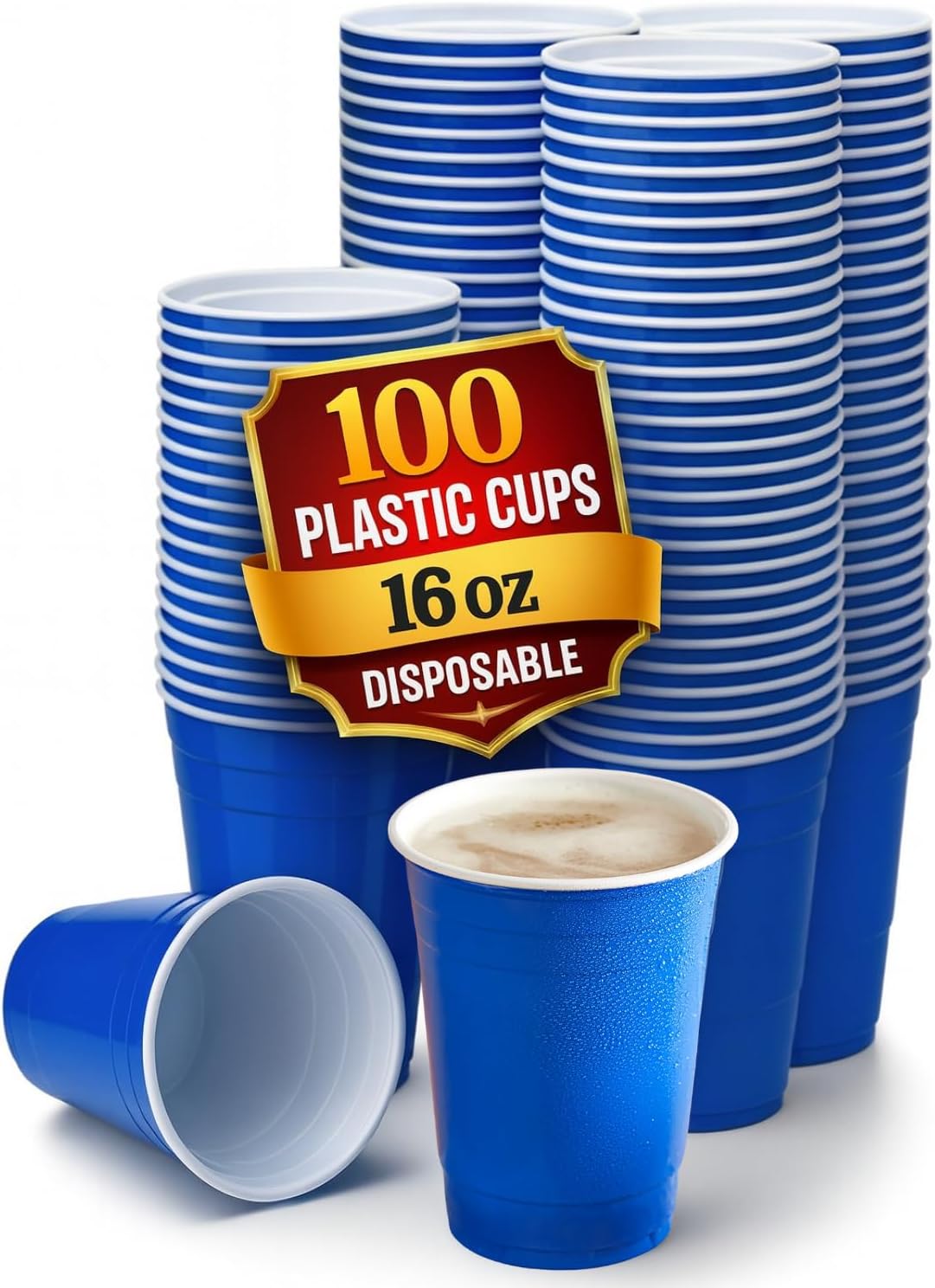 Blue Cups 16 Oz, Disposable Blue Plastic Party Cups (100 pack)