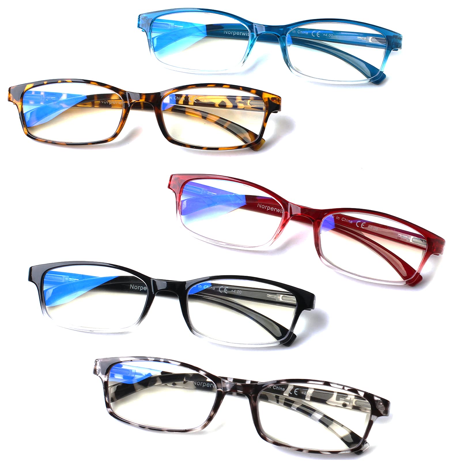 Computer Reading Glasses 5 Pack Blue Light Blocking Glasses Anti UV/Eye Strain/Glare Flexible Readers for Women Men