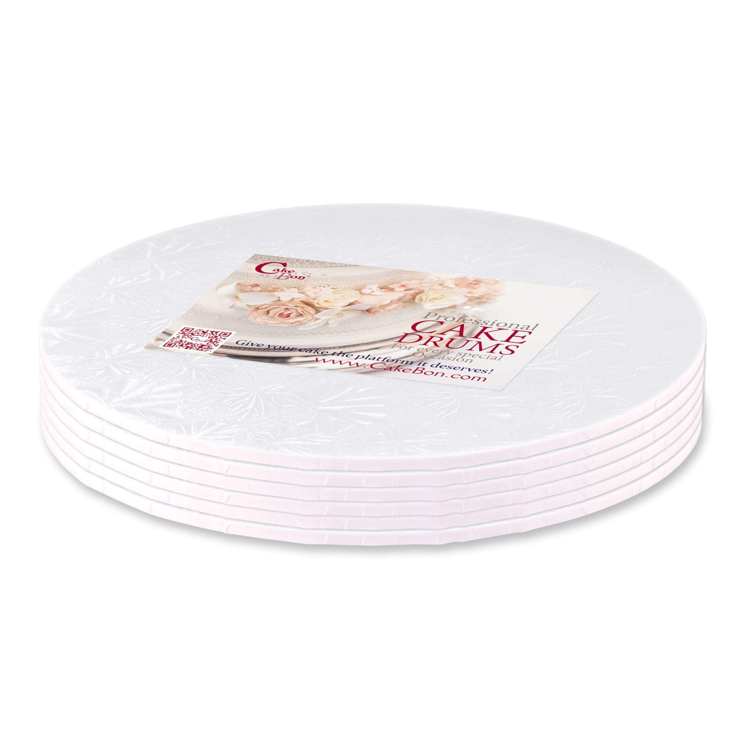 Cakebon Cake Boards - Sturdy 1/4 Thick Drums - 12 Inch Professional Fully Wrapped Edges 6-Pack