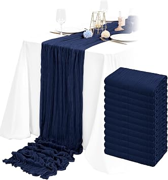 12 Packs Cheesecloth Table Runner Navy Blue,10Ft Gauze Boho Rustic Table Runners Cheese Cloth Long Table Runner for Wedding Bridal Shower Birthday Party Table Decor.20x120 Inch