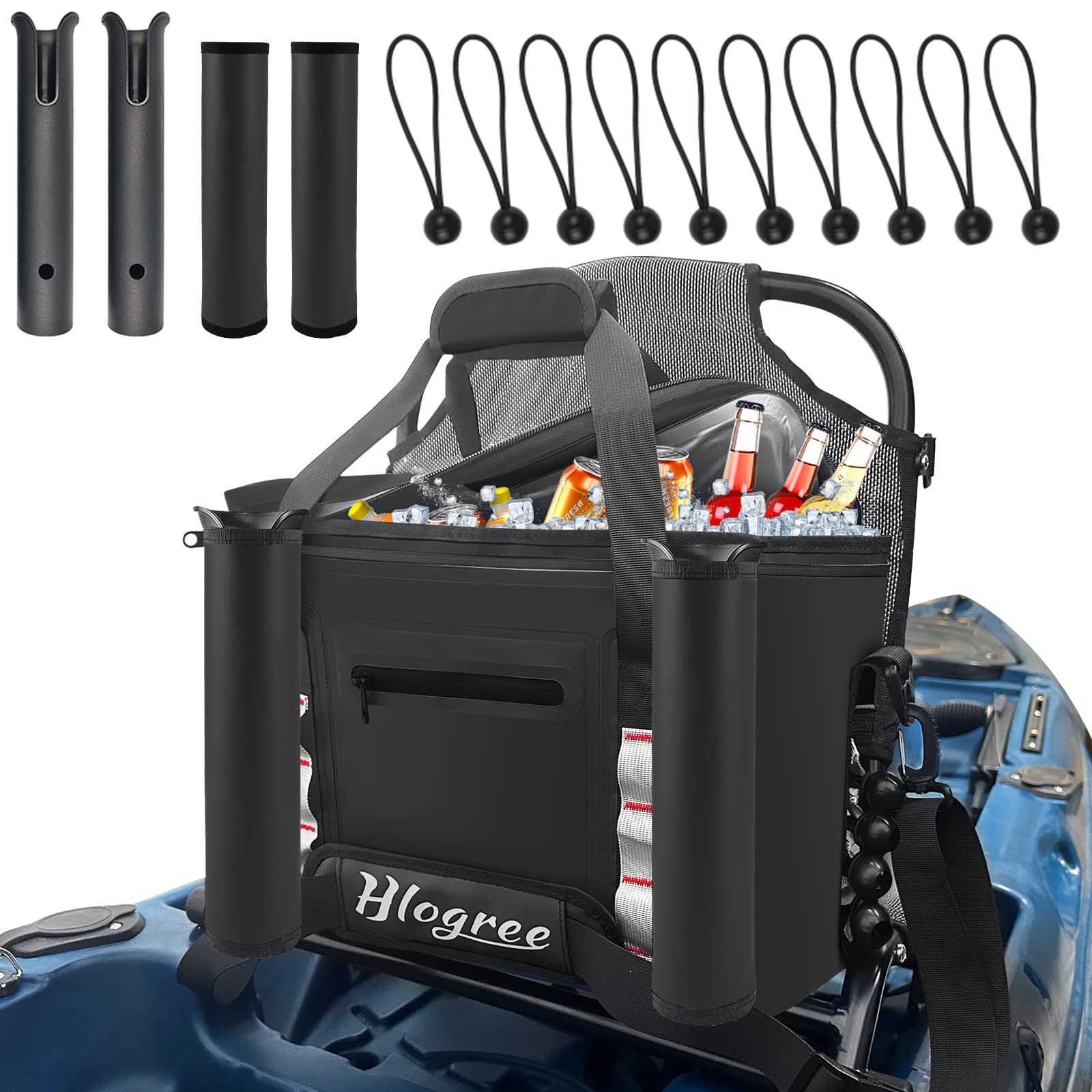 Hlogree Kayak Cooler Bag,Kayak Cooler with Rod Holder,Kayak Soft Cooler Behind Seat for Sit in