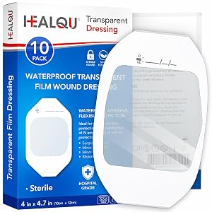 Transparent Film Dressing 4 x 4 75 10 Pack - Waterproof Adhesive Wound Bandages for Post-Surgical Shower IV