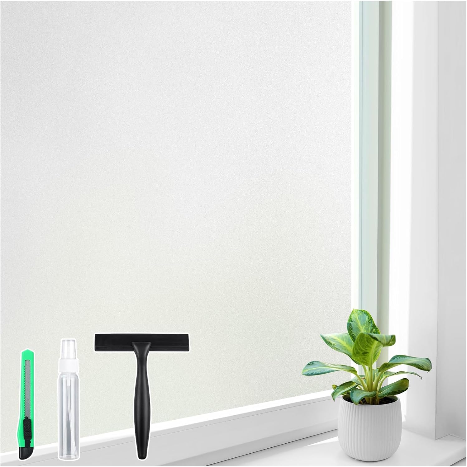 Homein Frosted Glass Window Privacy Film with Tools UV Blocking Privacy Film for Glass Windows, Static Cling No Glue Removable Reusable Anti Glare for Home Day and Night, Pure 23.6" x 157.4"