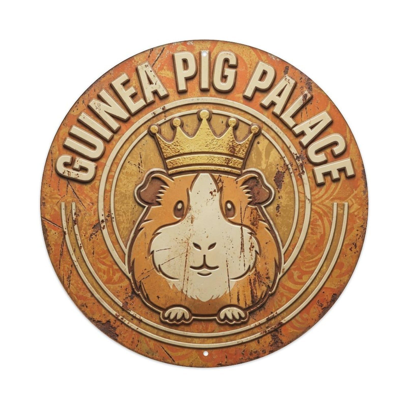 Guinea Pig Palace Bedroom Metal Tin Sign Plaque Wall Decor for Cafe, Club Bar, Office, Home Garden Round Metal Poster 8x8Inch