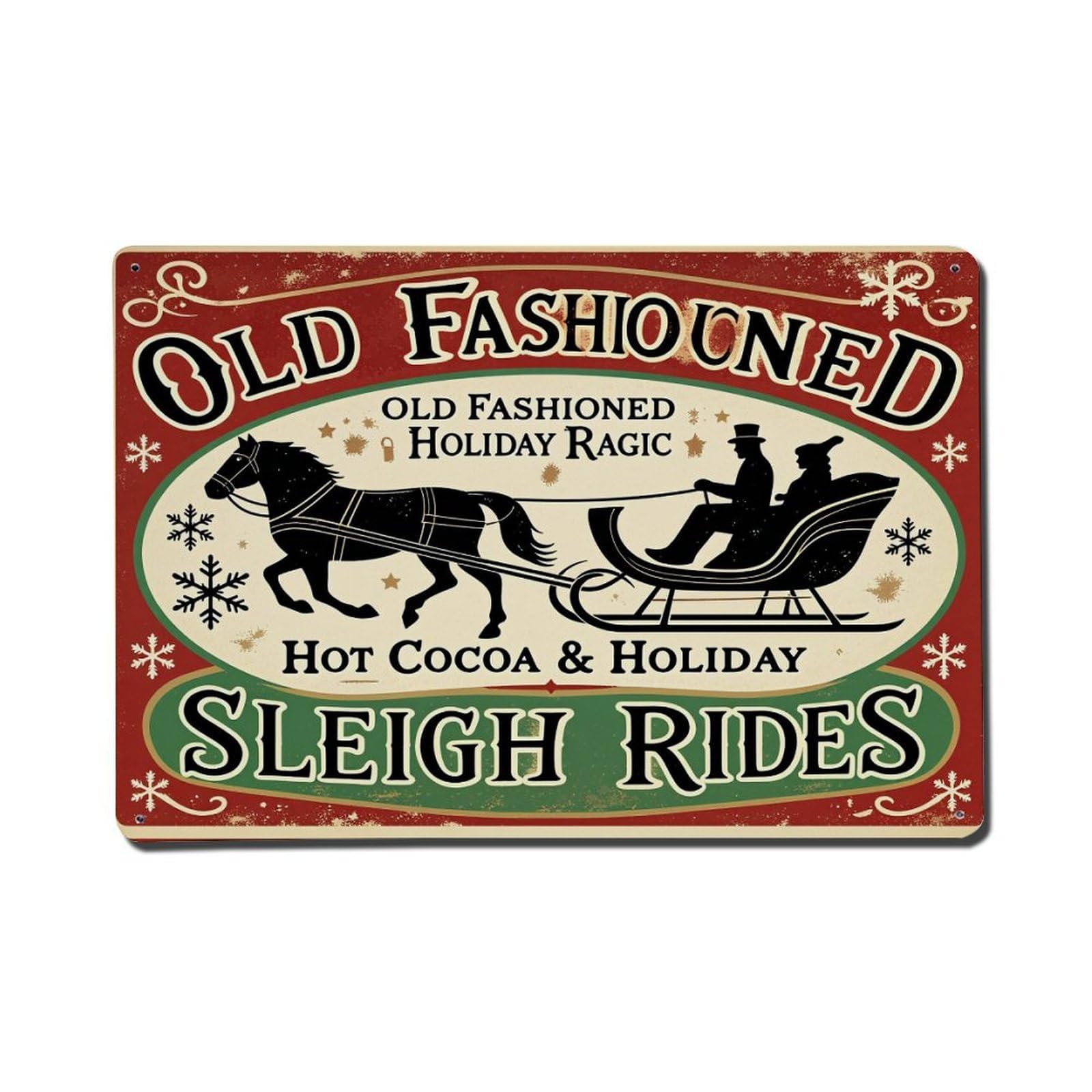 Old Fashioned Holiday Sleigh Ride Tin Sign Vintage Metal Poster, Home Bar Garage Man Cave Cafe Indoor & Outdoor Wall Decoration 8x12Inches
