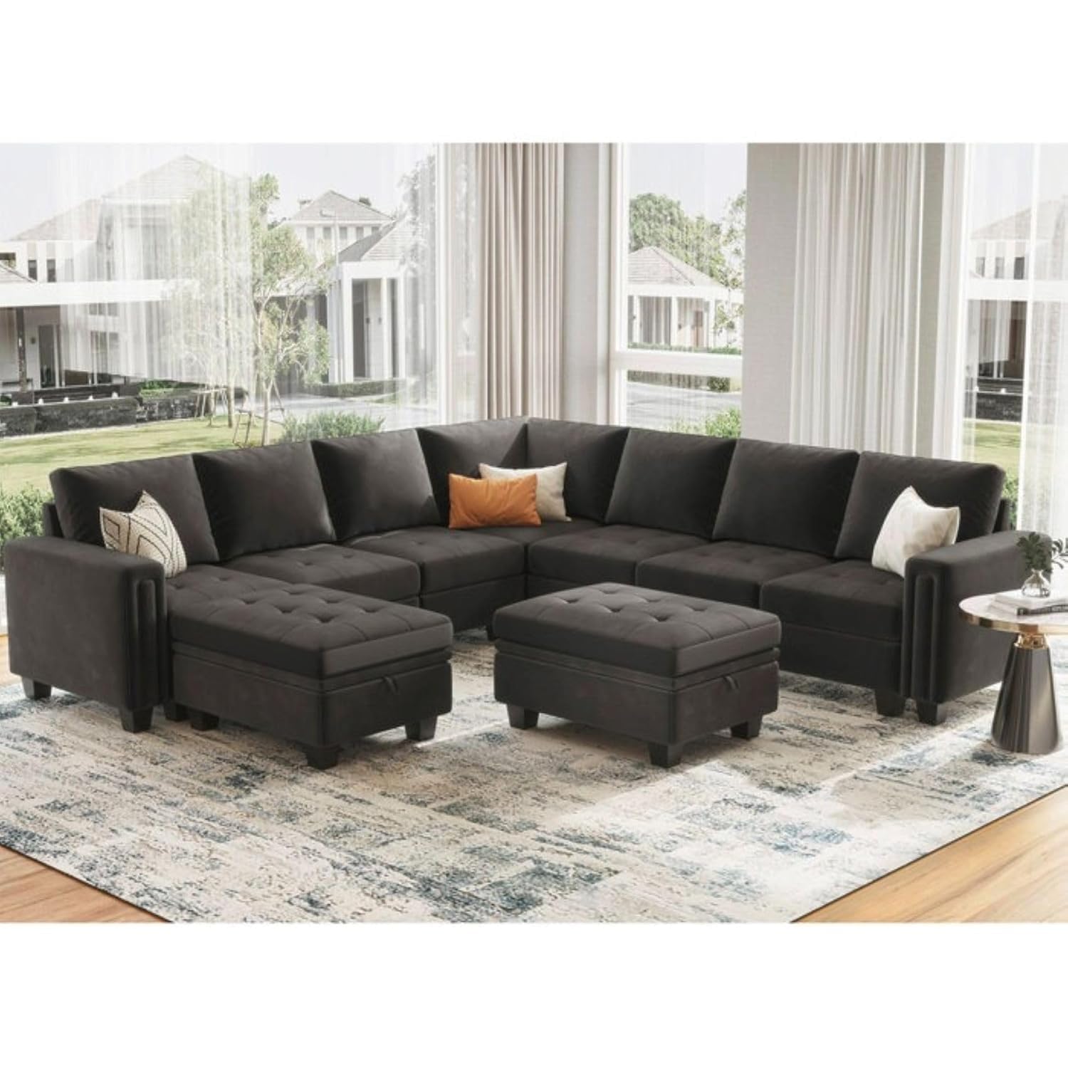 Torque - Moris Interchangeable 8 Seater Modular Corner Fabric Sofa with Storage Ottoman (Grey) | Living Room, Bedroom, Home, Office Furniture | 1 Year Warranty-image-7