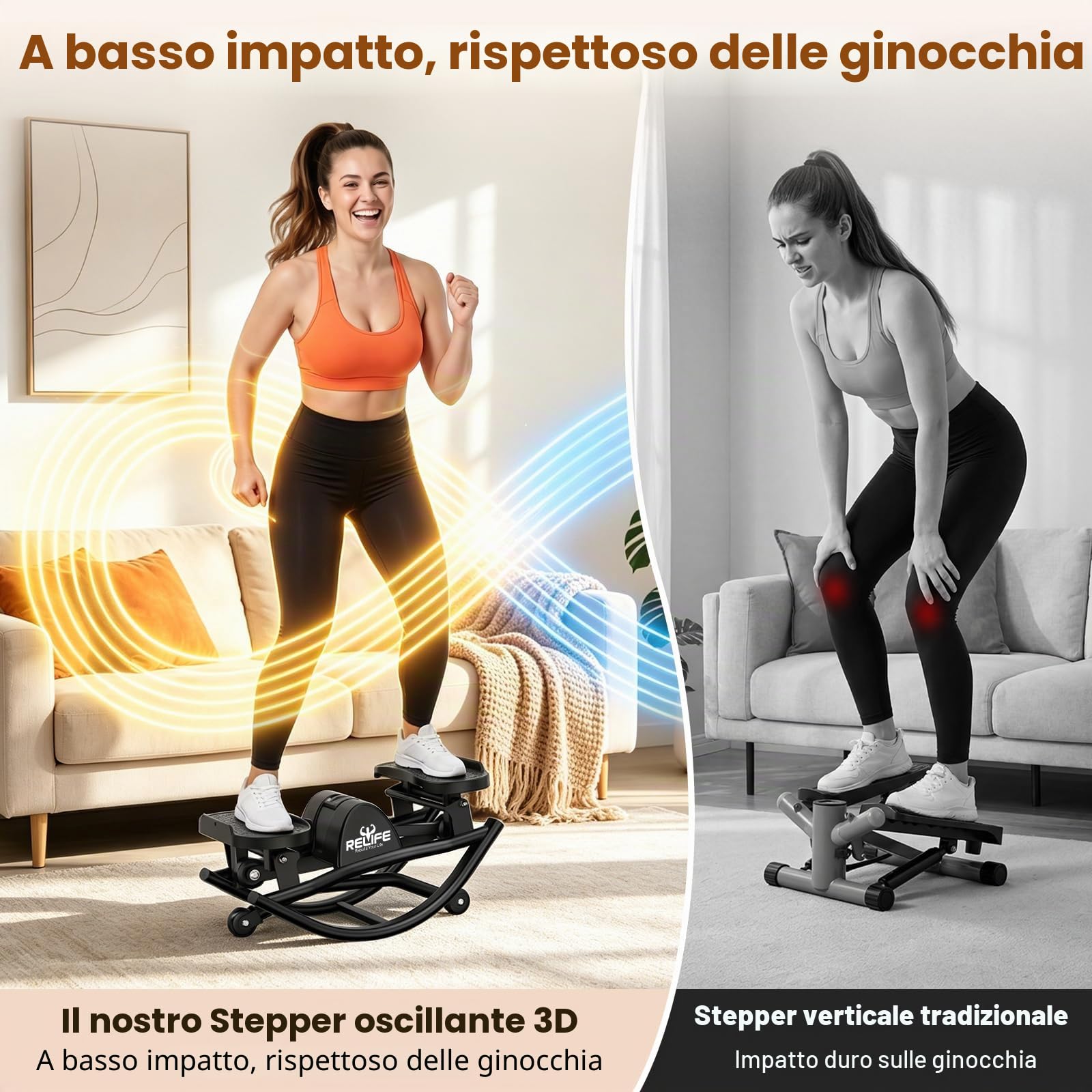 RELIFE REBUILD YOUR LIFE Stepper oscillante per uso domestico Oscillazione laterale Movimento 3D Stepper oscillante a basso impatto per fianchi, gambe e glutei ideale per casa e appartamento