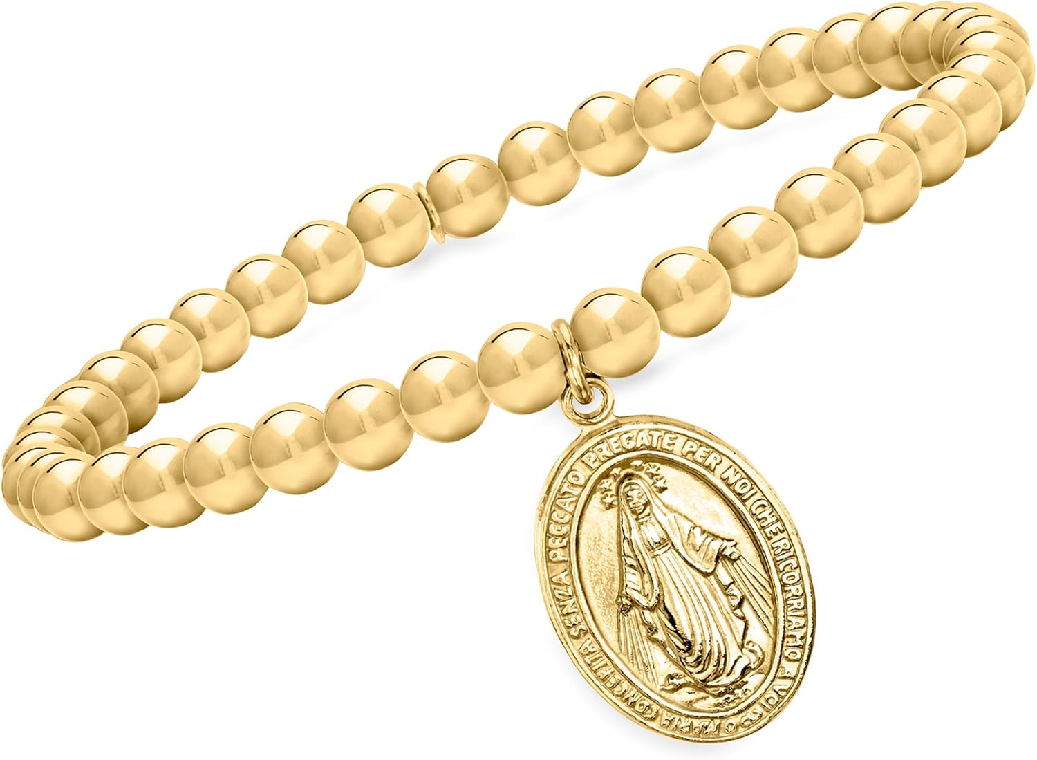 Ross-Simons Italian 18kt Gold Over Sterling Miraculous Medal Bead Stretch Bracelet