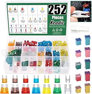 Keadic 252Pcs Full Range Car Blade Fuses and Jcase Fuse Assortment Kit, Automotive Assorted Fuses with a Puller Tool for Ford Chevy/GM Nissan and Toyota Pickup Trucks Cars and SUVs - 5A 7.5A 10A 15A 2