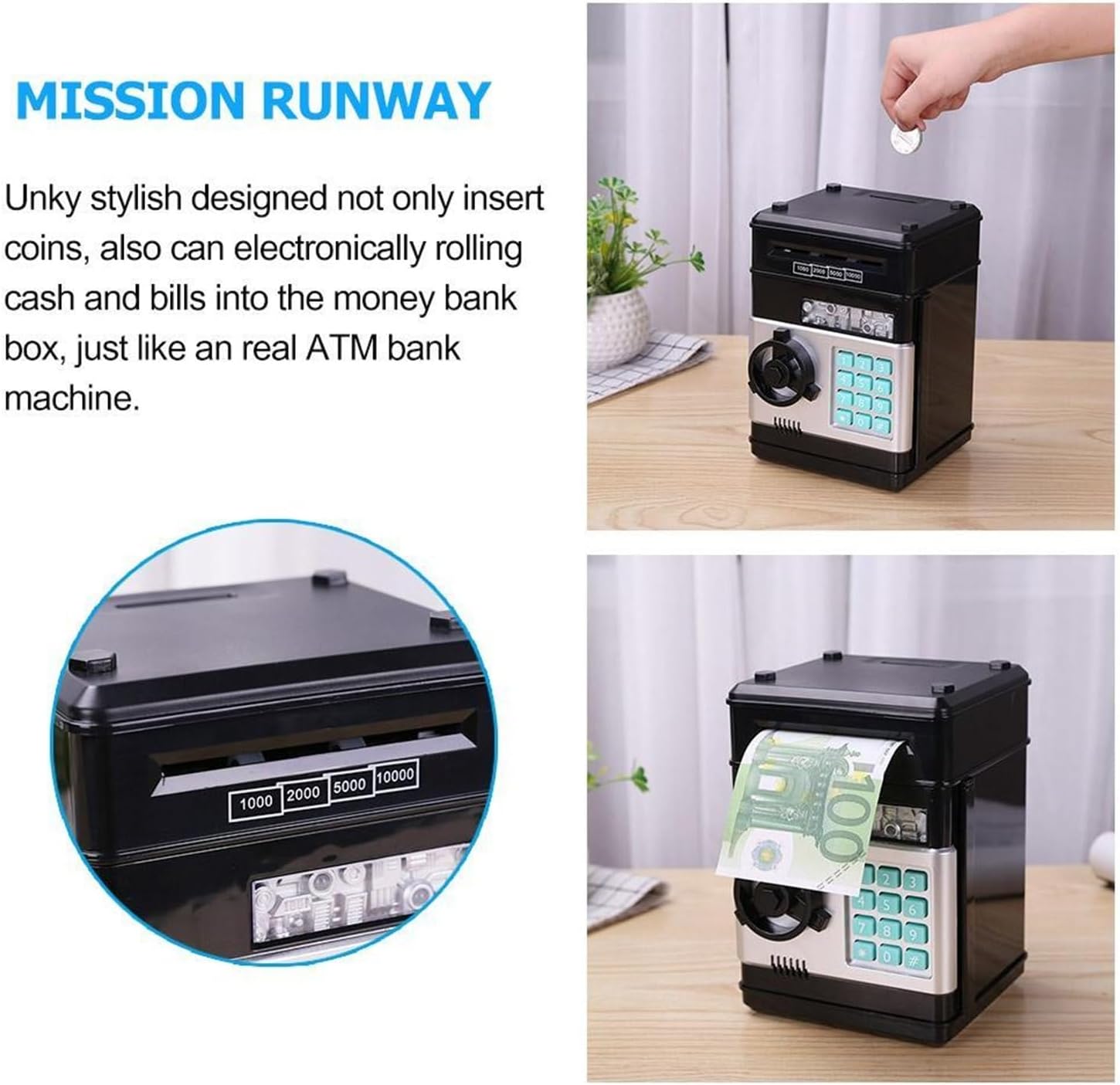 キー保管金庫 電子貯金箱金庫、子供のための貯金箱 ATM パスワード貯金箱現金コイン貯蓄ボックス ATM 機子供クリスマスギフト キ 子供電子貯金箱  お札ちょきん箱，ATM銀行自動安全ボックス入金紙幣電子貯金箱，パスワードのお金箱の現金硬貨節約箱，男の子、女の子 誕生日 ...