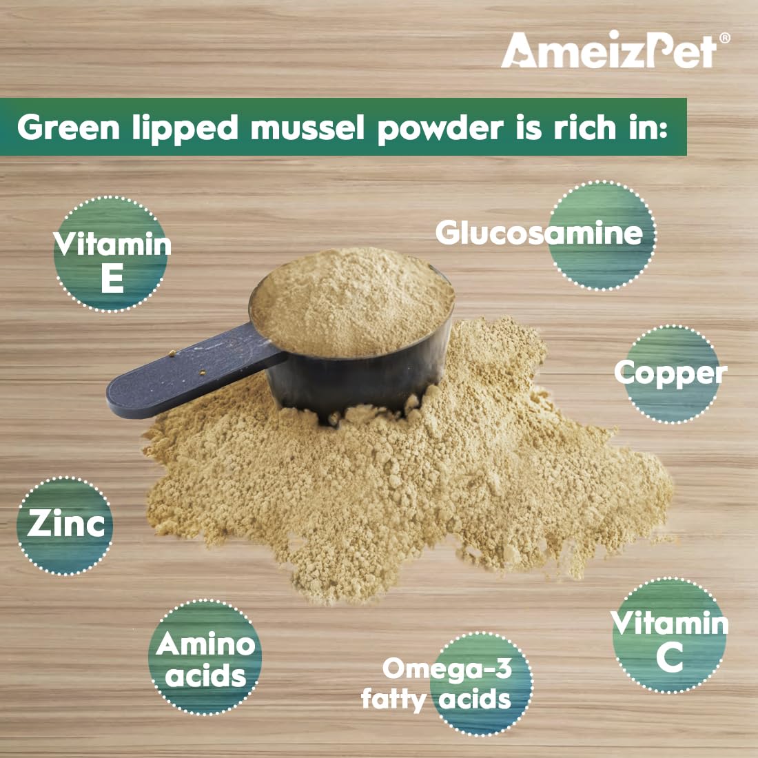 AmeizPet Green Lipped Mussel Powder for Dogs Hip And Joint Care for Dog Mobility Booster With Glucosamine Omega-3 Enriched Supplement - Image 3