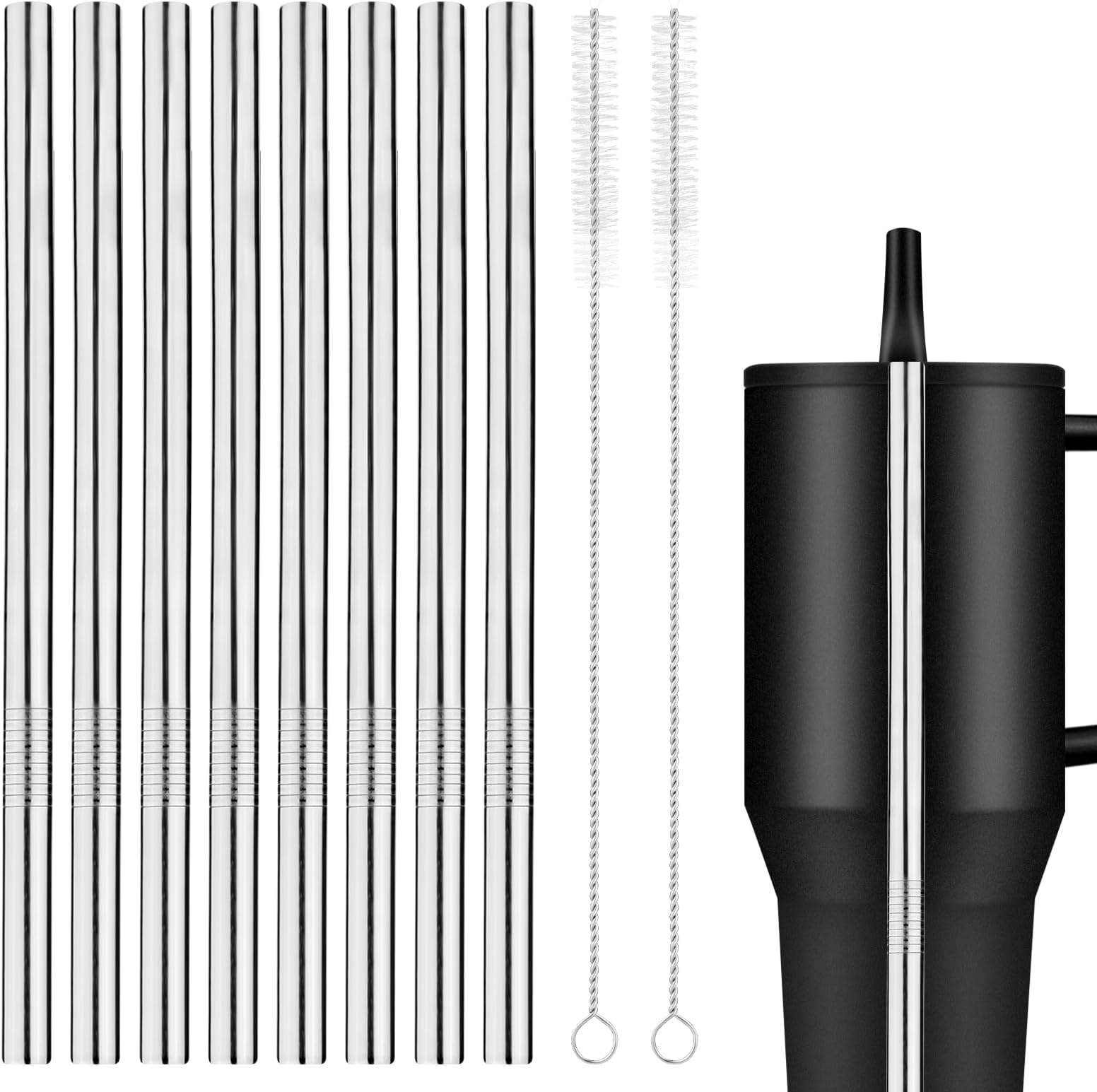 8 Pack Stainless Steel Replacement Straw for Hydrojug Traveler 40 oz, Reusable Metal Straws with Cleaning Brush for Hydrojug Traveler Tumbler Accessories, Dishwasher Safe