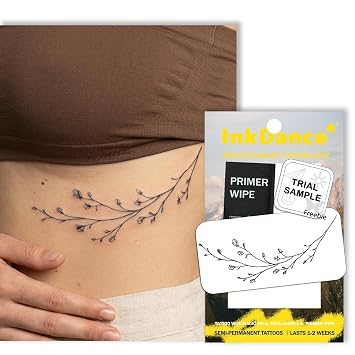 Semi-Permanent Tattoo, Spring Whisper, Fine Line Budding Branch, Long Lasting Temporary Tattoos, Waterproof Plant-Based Ink, Lasts 1-2 Weeks, Color Develops in 24 Hours D168