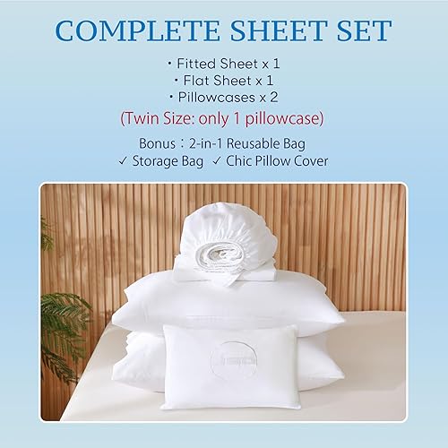 Miniatura 7 de JSD Juego de sábanas 100% algodón tamaño King, sábanas blancas de satén con 300 hilos de alto recuento de hilos, sábanas suaves y transpirables con