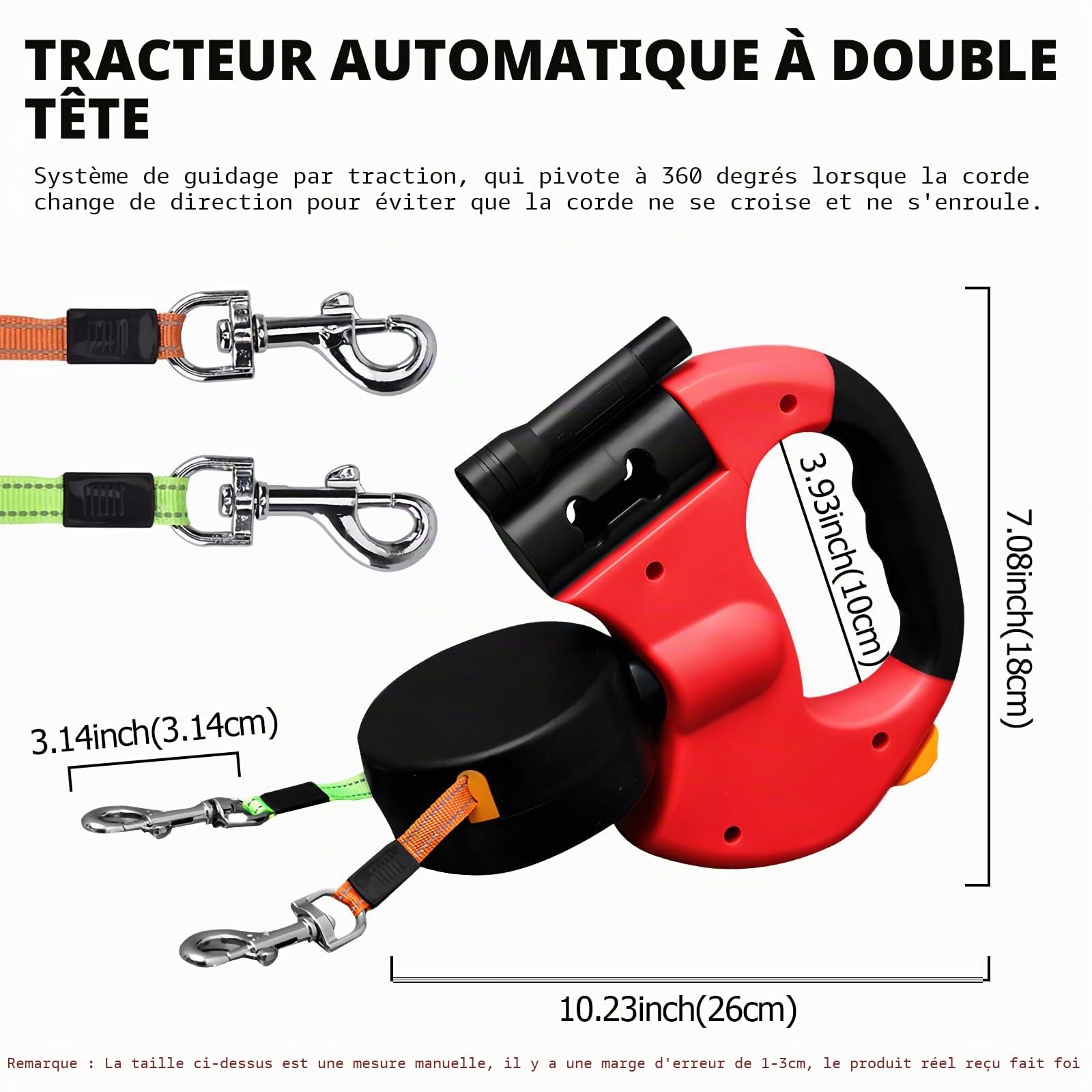 Laisse Chien Enrouleur, 300CM Laisse Rétractable pour Chien, Laisse pour Chien Rétractable, Laisse Double pour Chiens, Laisse Enrouleur, Laisses Rétractables pour Chiens, pour Petit (Rouge)