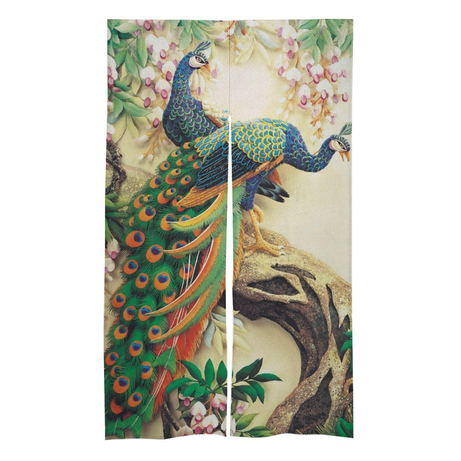 Noren rideau de porte japonais paon en toile premium pour décoration d'intérieur