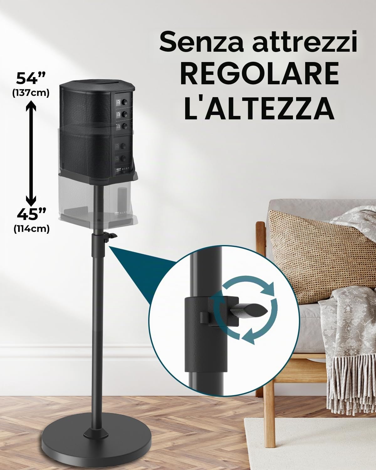 Supporto regolabile in altezza per Bose S1 Pro / S1 Pro Plus / S1 Pro + supporto da pavimento, supporto per altoparlante regolabile in altezza da 114 a 137 cm, altoparlante fino a 9 kg, per Bose S1