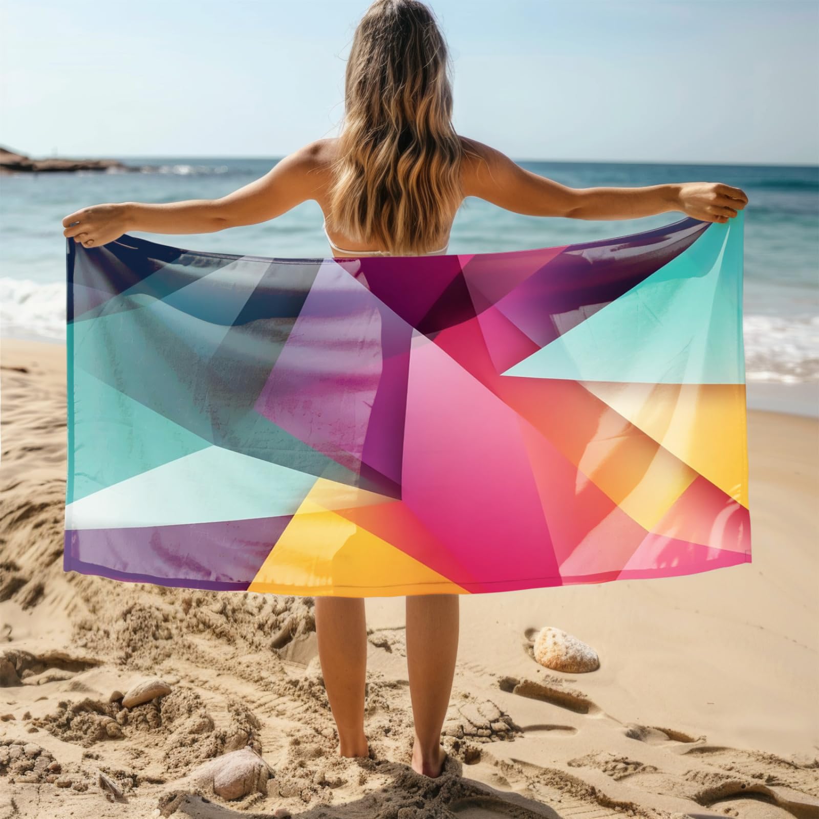 Generico Telo Mare Grande Modello Giallo Rosa | Microfibra Telo Mare Antisabbia Leggero Compatto Asciugatura Rapida Assorbente Per Piscina Bagno Lavabile Fino