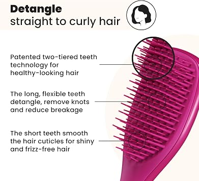 Tangle Teezer Mini Ultimate Detangler - For Wet & Dry Hair - Detangling Brush for All Hair Types - Perfect Brush For Kids & Travel - Electric Rasperry Pink
