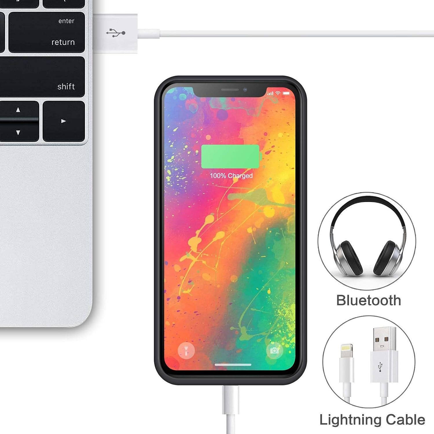 Battery Case for iPhone XR,6800mAh Portable Protective Charging Case for iPhone XR Extended Backup Rechargeable Battery Pack External Charger Case(6.1inch)-Black