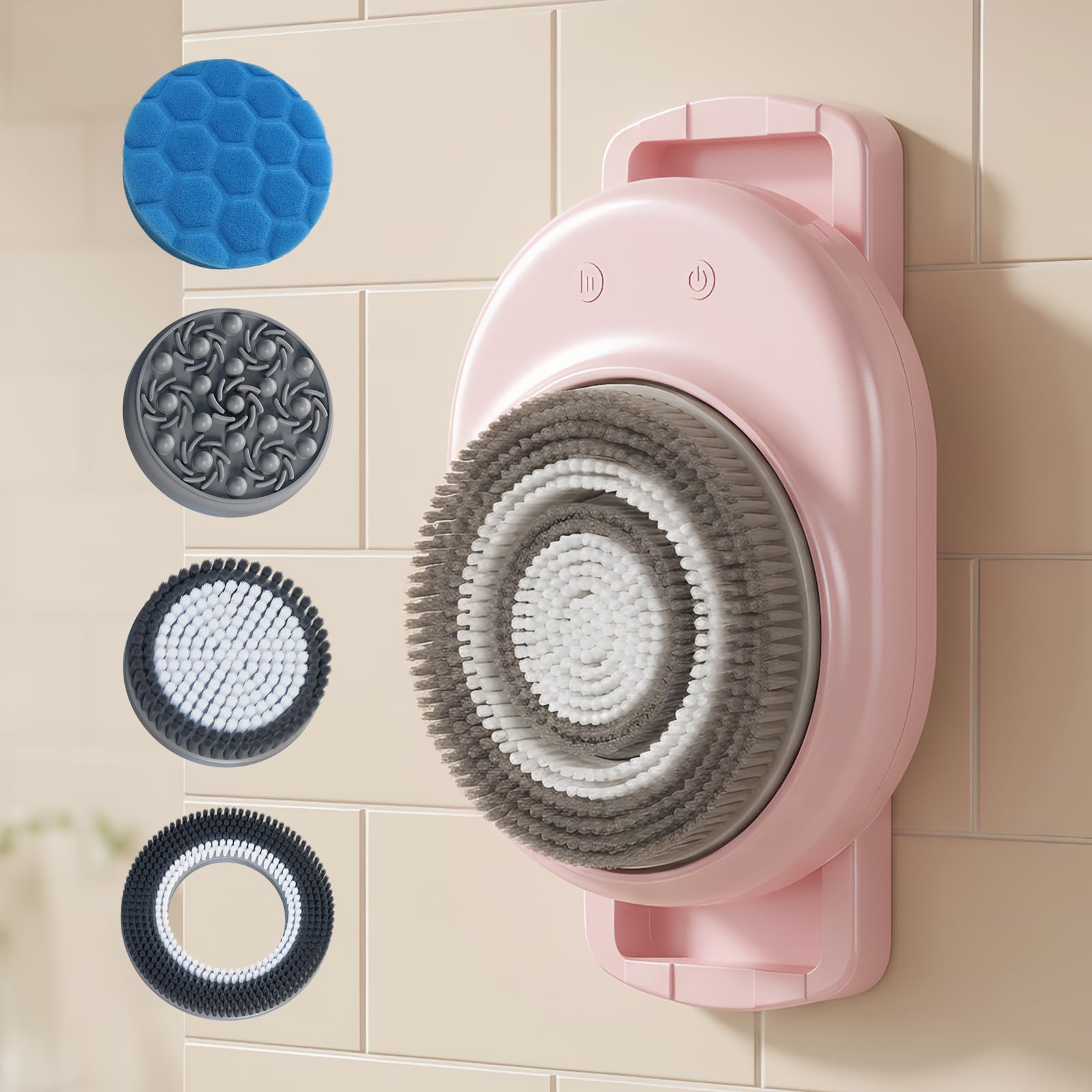 Electric Back Scrubber for Shower Wall Mounted, Hands-Free, 7'' Large Brush