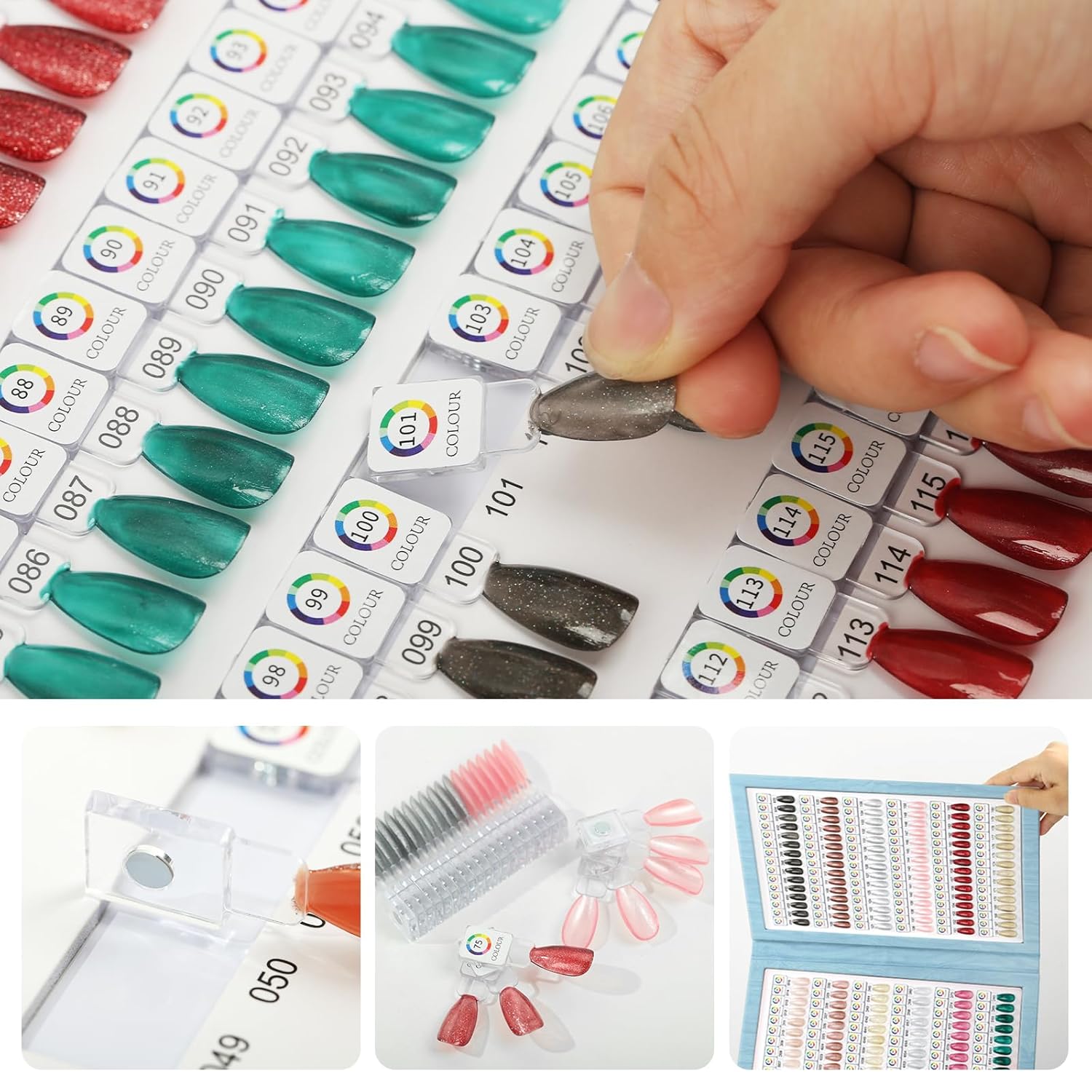 Magnetic Nail Swatch Book,180 Nail Color Display Book with 192 Magnetic Tips,Professional Nail Salon Color Display Book for Easy Preview & Storage - Blue