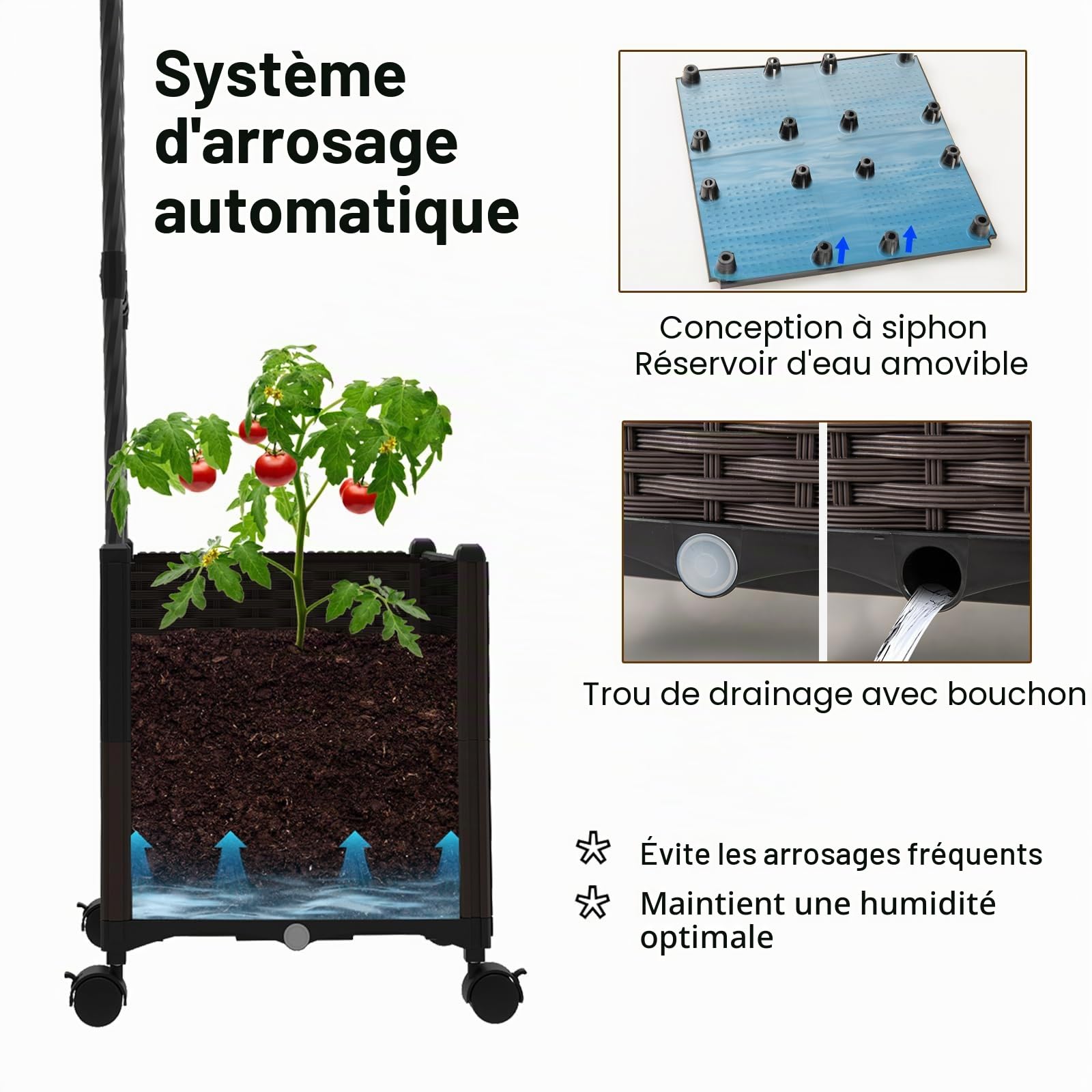HOMASIS 2 en 1 Arche Jardin avec 2 Jardinières Mobiles, Tonnelle en Métal avec Treillis, Roues Verrouillables etTrous Drainage, Support Arche pour Plante Grimpante (288x40x202cm)