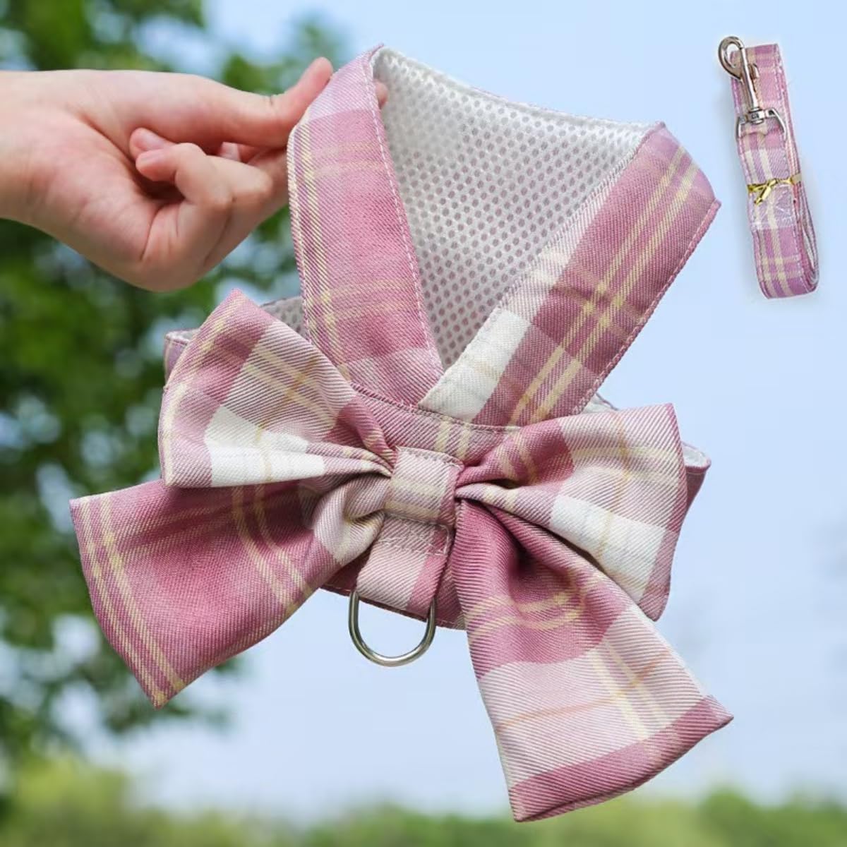 2 Sets Rabbit Harness and Leash Set, Cute Bow Tie Plaid Harnesses for Puppy Kitten, Adjustable Small Pet Vest, Breathable Harness Traction Rope for Chinchilla Bunny Ferret Guinea Pig Small Pets (XXL)