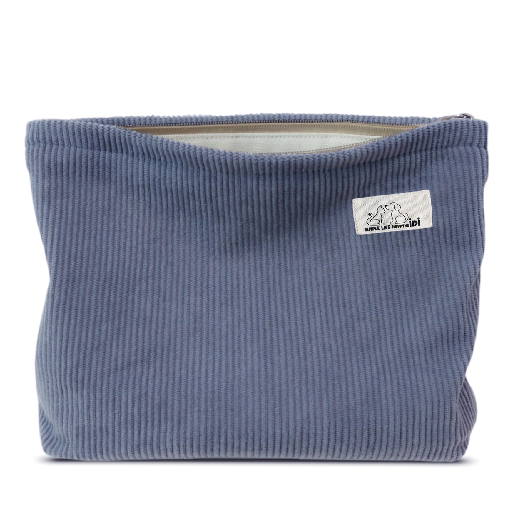 HAPPYHEIDI Large Makeup Bag Travel Cosmetic Pouch, Light Gray | Slip-in Pocket, Fully Lined, Wide opening, Zipper Closure, Soft Fabric, Slim Profile, Self-Standing, Timeless Retro LG Light Gray Corduroy