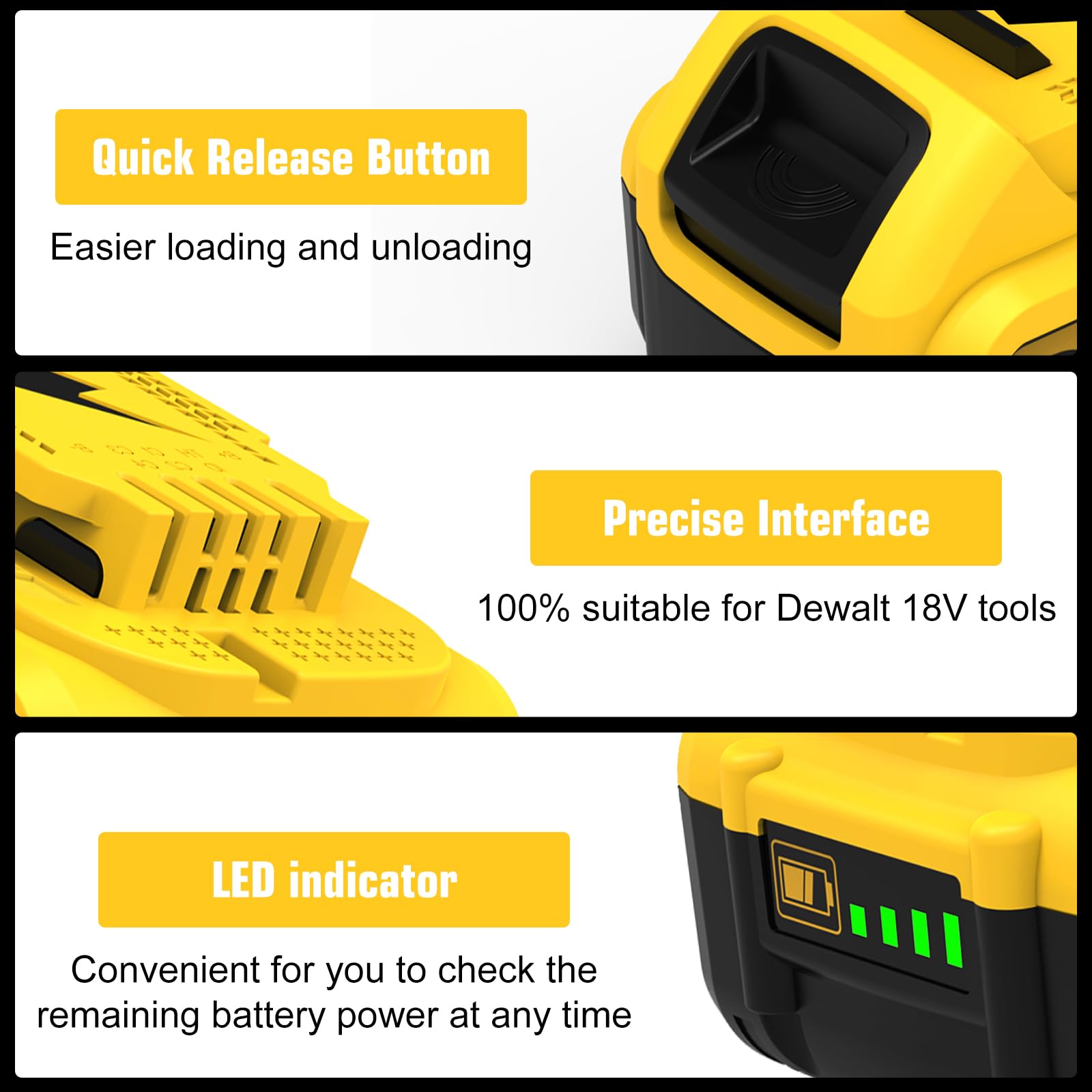 Batterie 2 pièces 10,0Ah de Rechange pour Dewalt Batterie 18V + 1 pièce 3A DCB107 pour Dewalt Chargeur 10,8~20V Chargeur de Batterie avec Affichage LED (Tout Jaune)