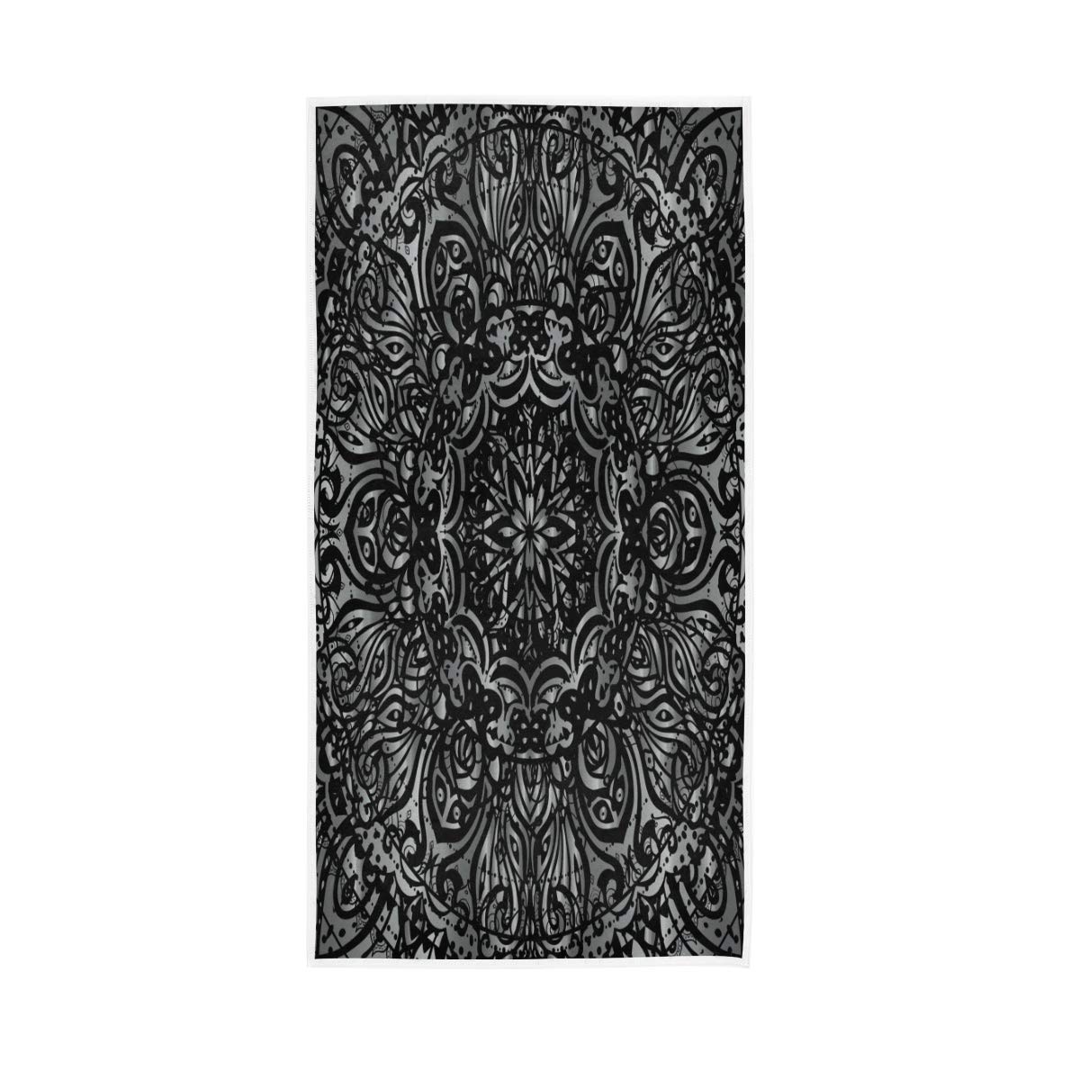 ALAZA Black and Silver Mandala Hand Towel Yoga Gym Cotton Face Spa Towels Absorbent Multipurpose for Bathroom Kitchen