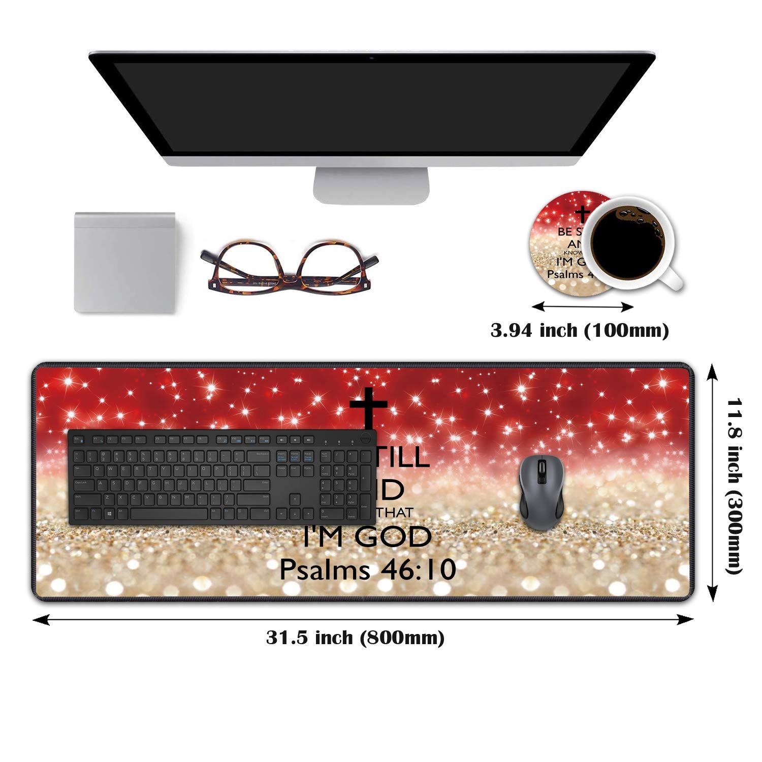 BWOOLL Desk Pad Mat Gaming Mouse Pads with Coasters, 31.5